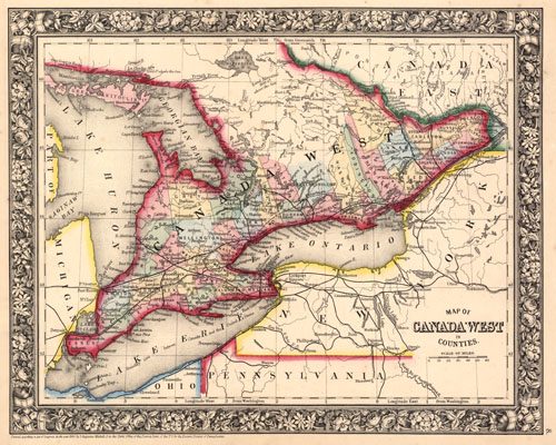 Map of Canada East in Counties