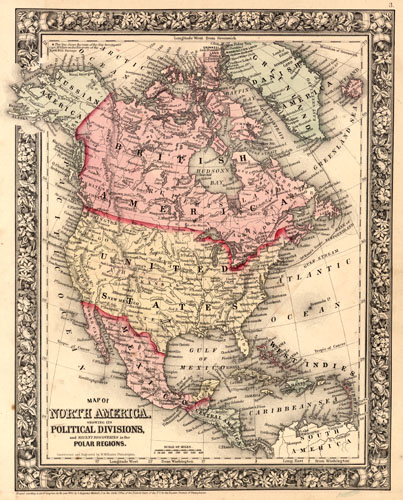 Map of North America showing its Political Divisions