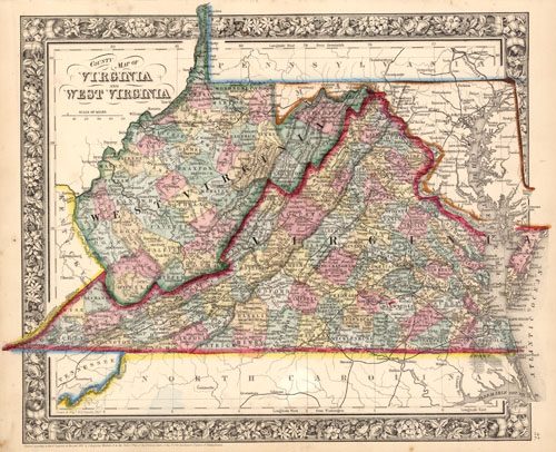 County Map of Virginia and West Virginia