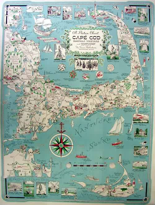 A Picture Chart of Cape Cod, Marthas Vineyard, and Nantucket - Art ...