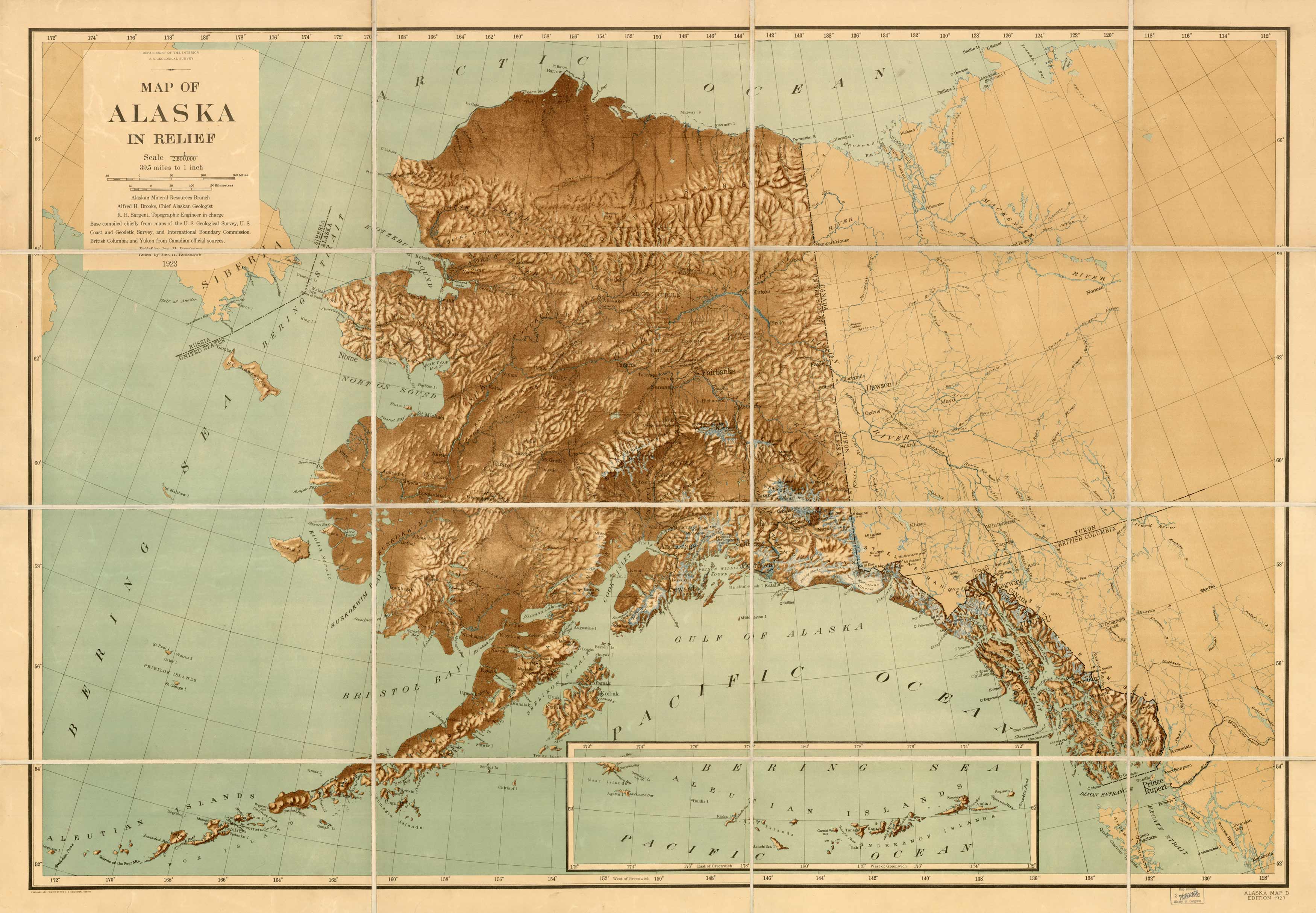 Map Of Alaska In Relief Art Source International   MM 1354 ALASKA 1923 