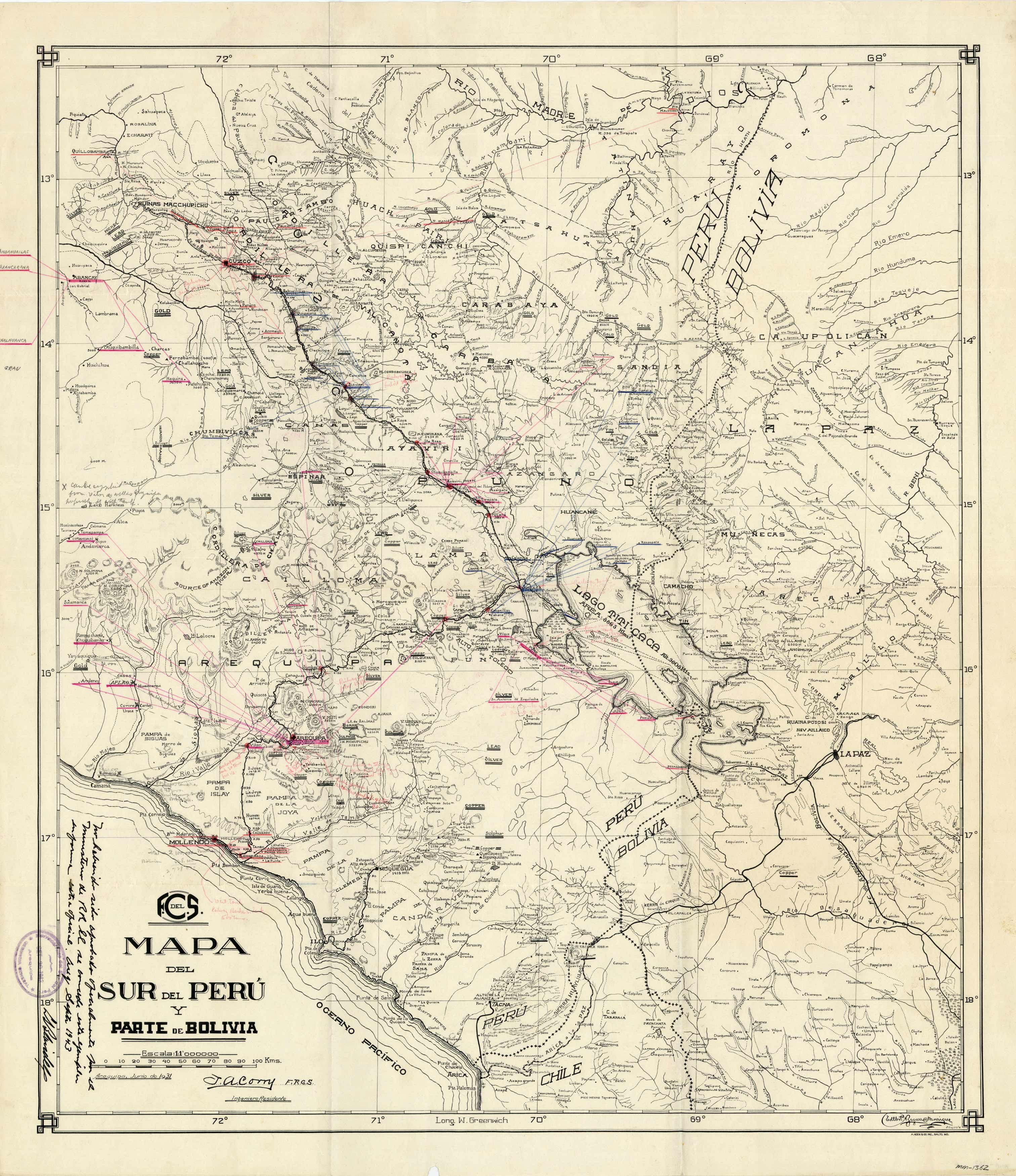 Mapa del Sur Del Peru y Parte de Bolivia (Map of the South of Peru and Part of Bolivia)