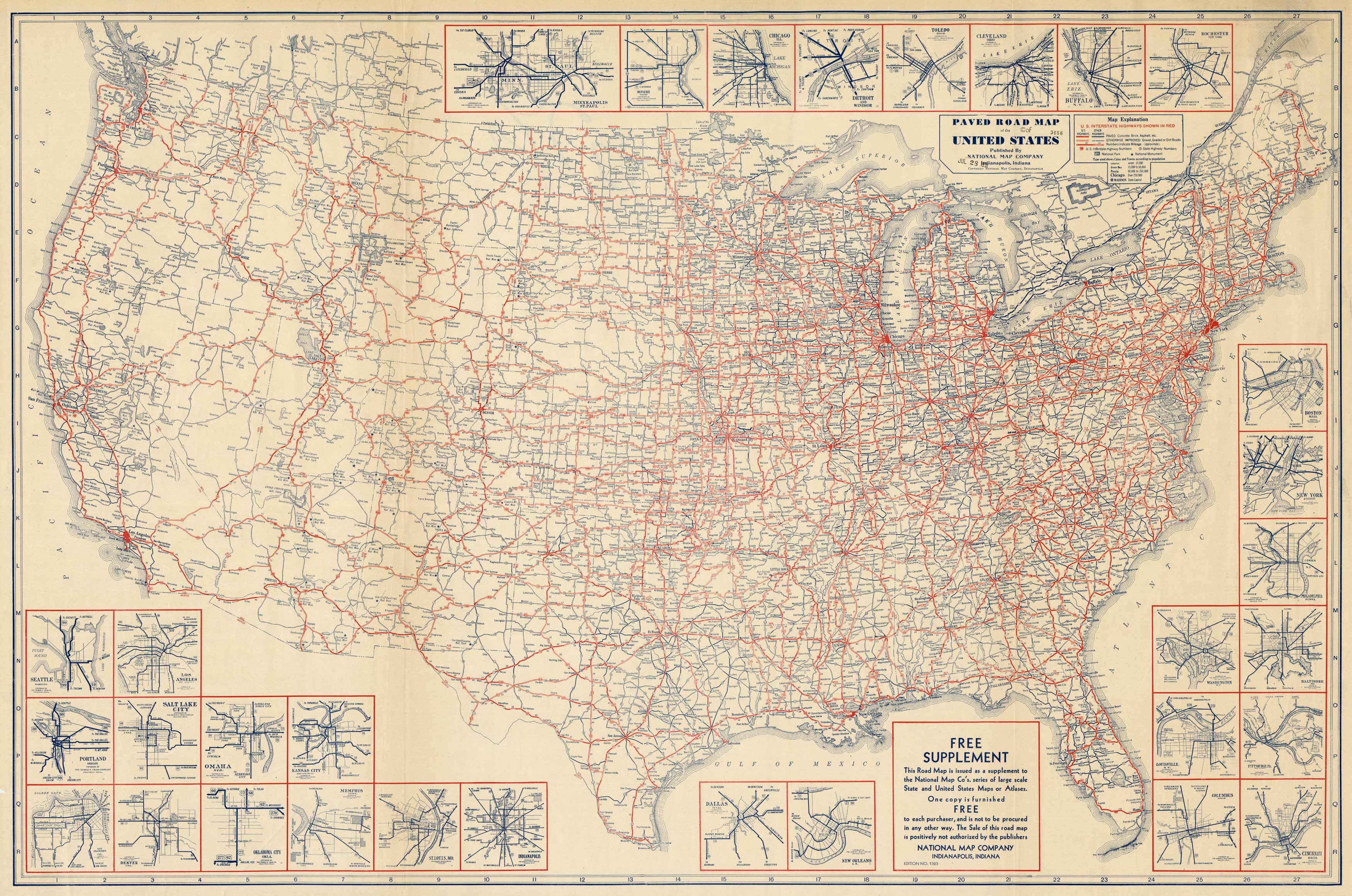 Paved Road Map Of The United States - Art Source International