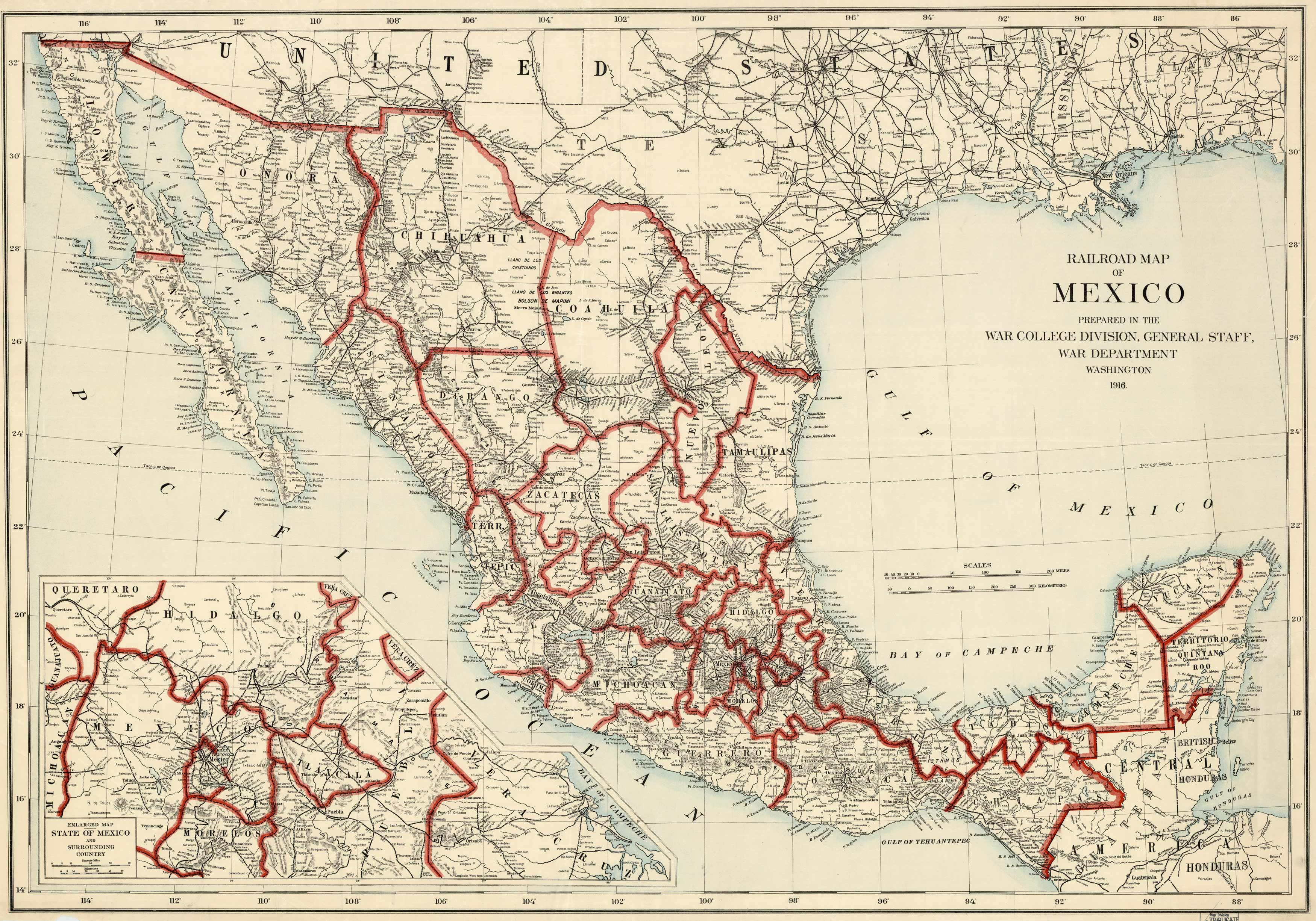 Railroad Map of Mexico prepared in the War College Division Railroad Map of Mexico prepared in the War College Division