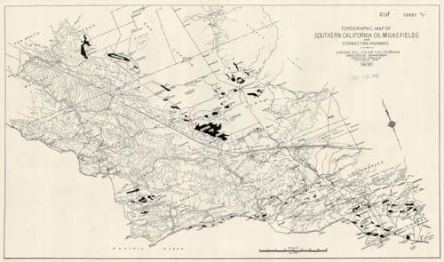 Topographic Map of Southern California Oil and Gas Fields and Connecting Highways