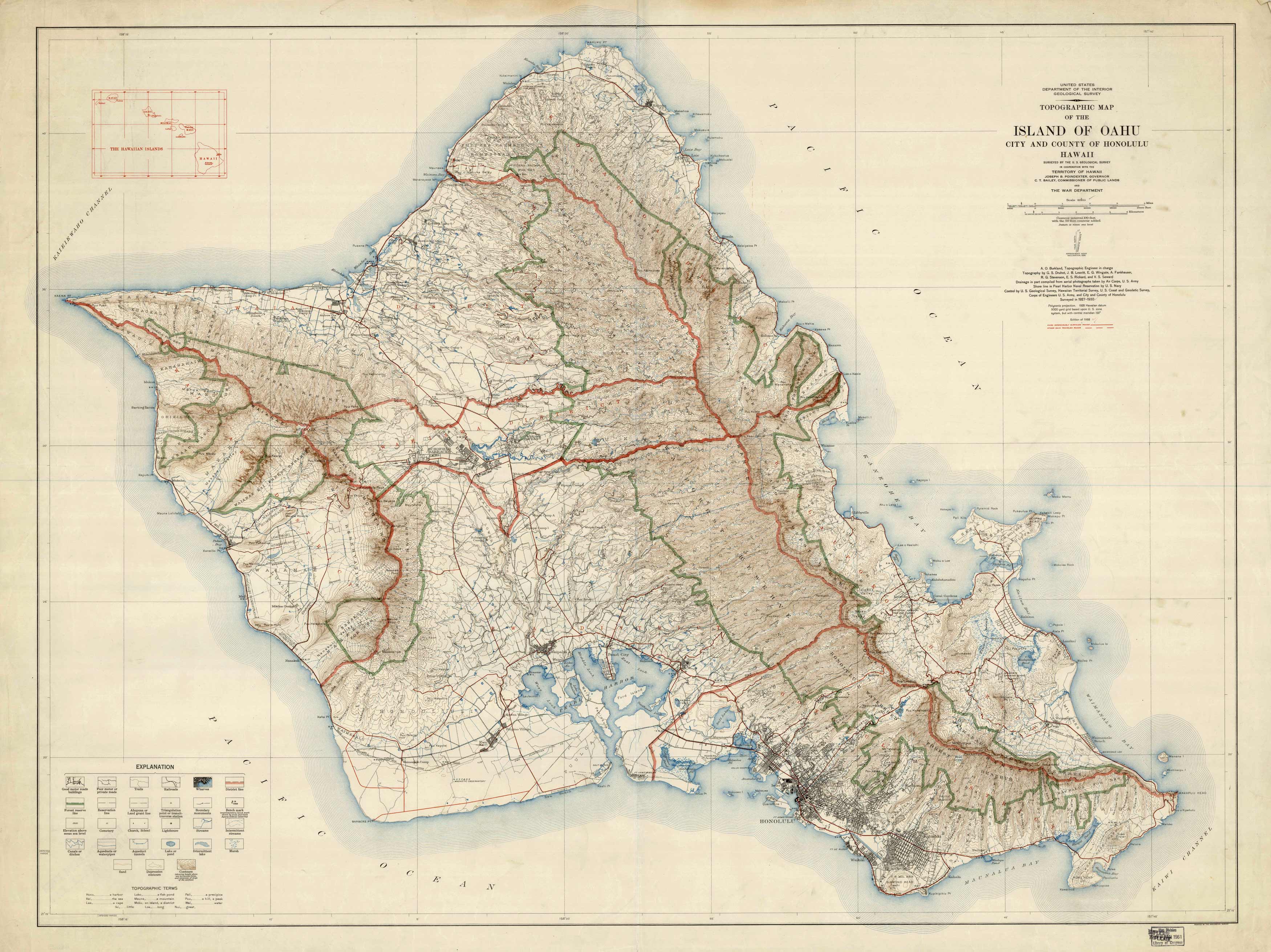 Topographic Map of the Island of Oahu