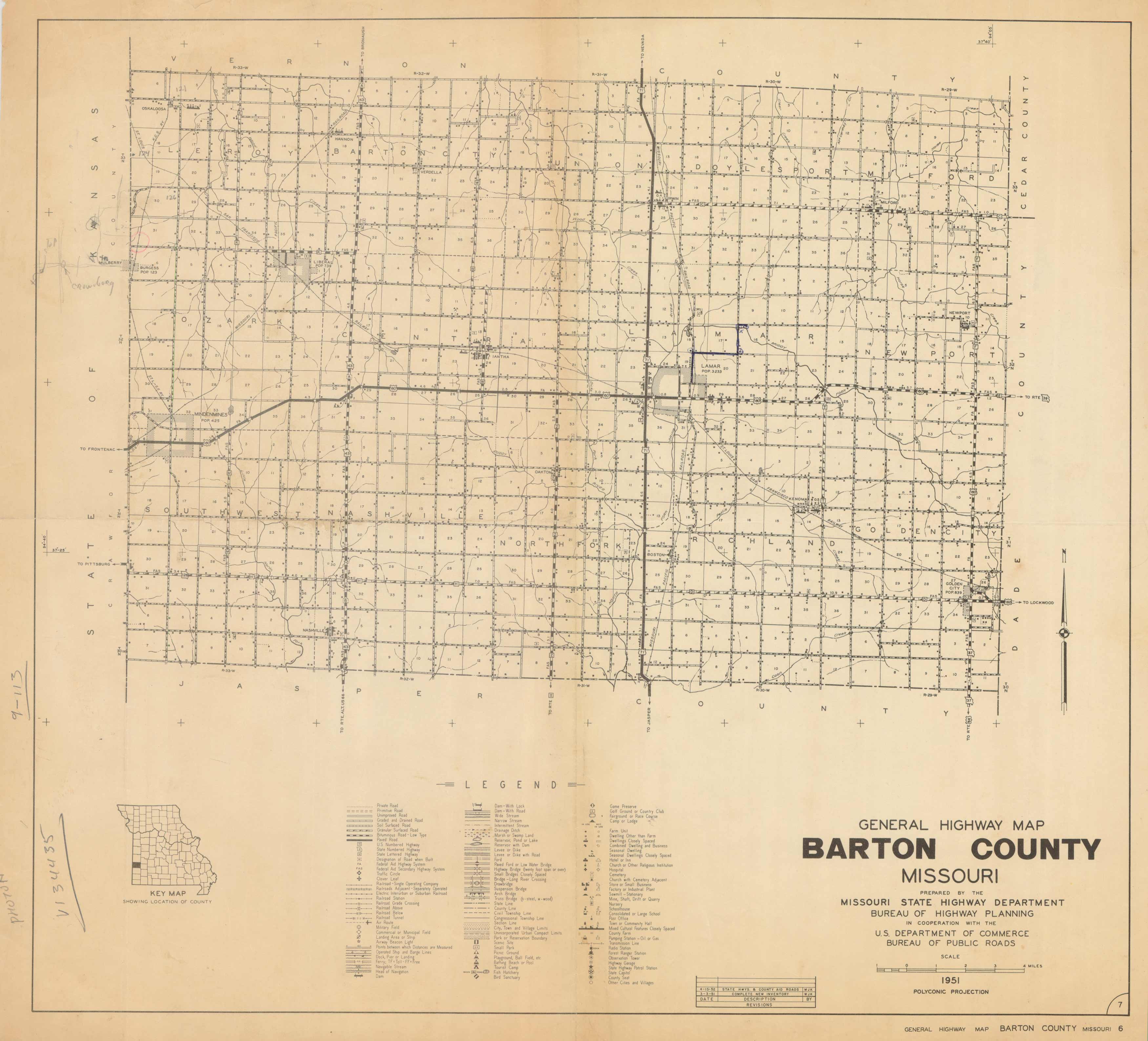 Missouri General Highway Map Barton County Art Source International