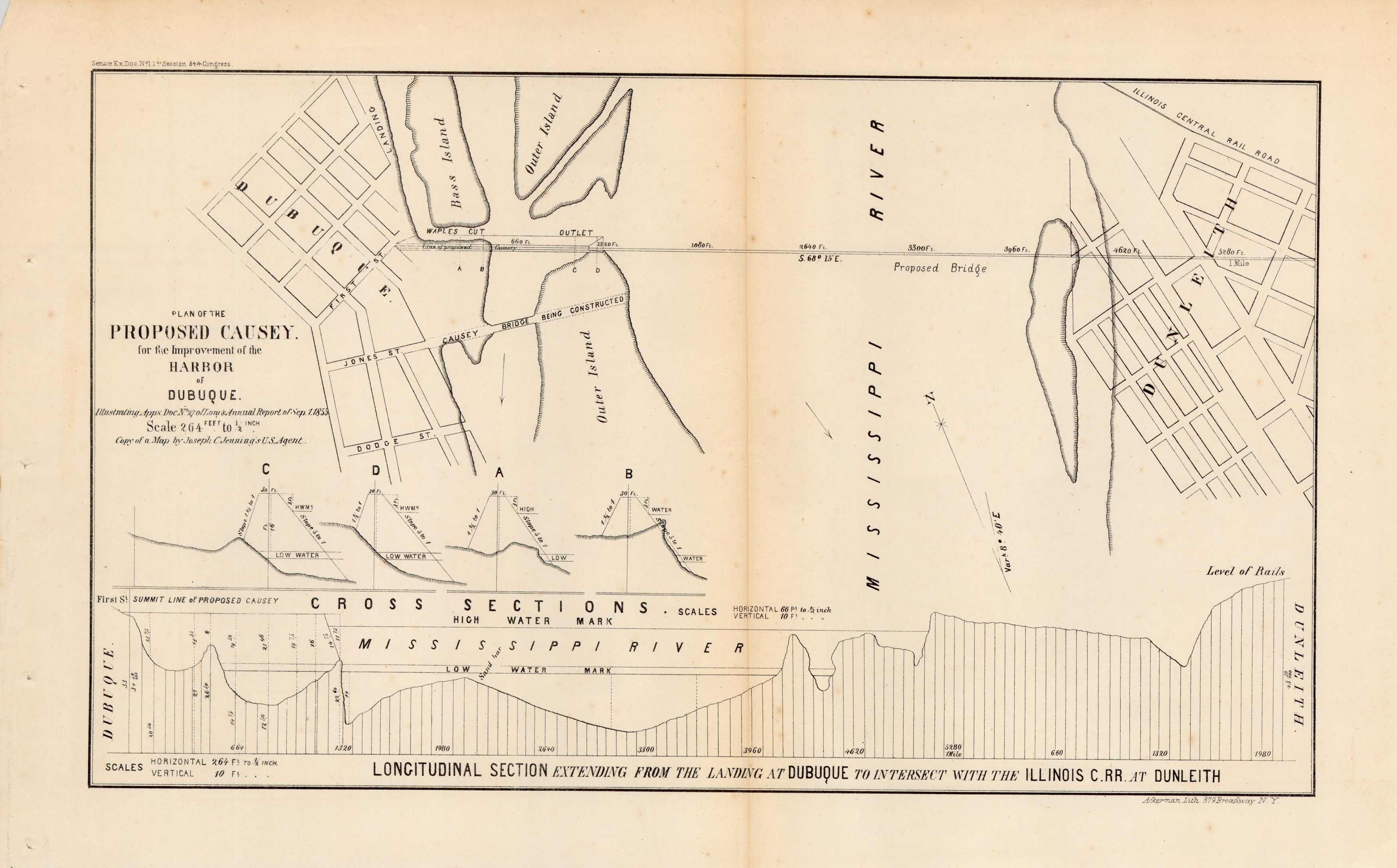 Plan of the Proposed Causey for the improvement of the Harbor of Dubuque