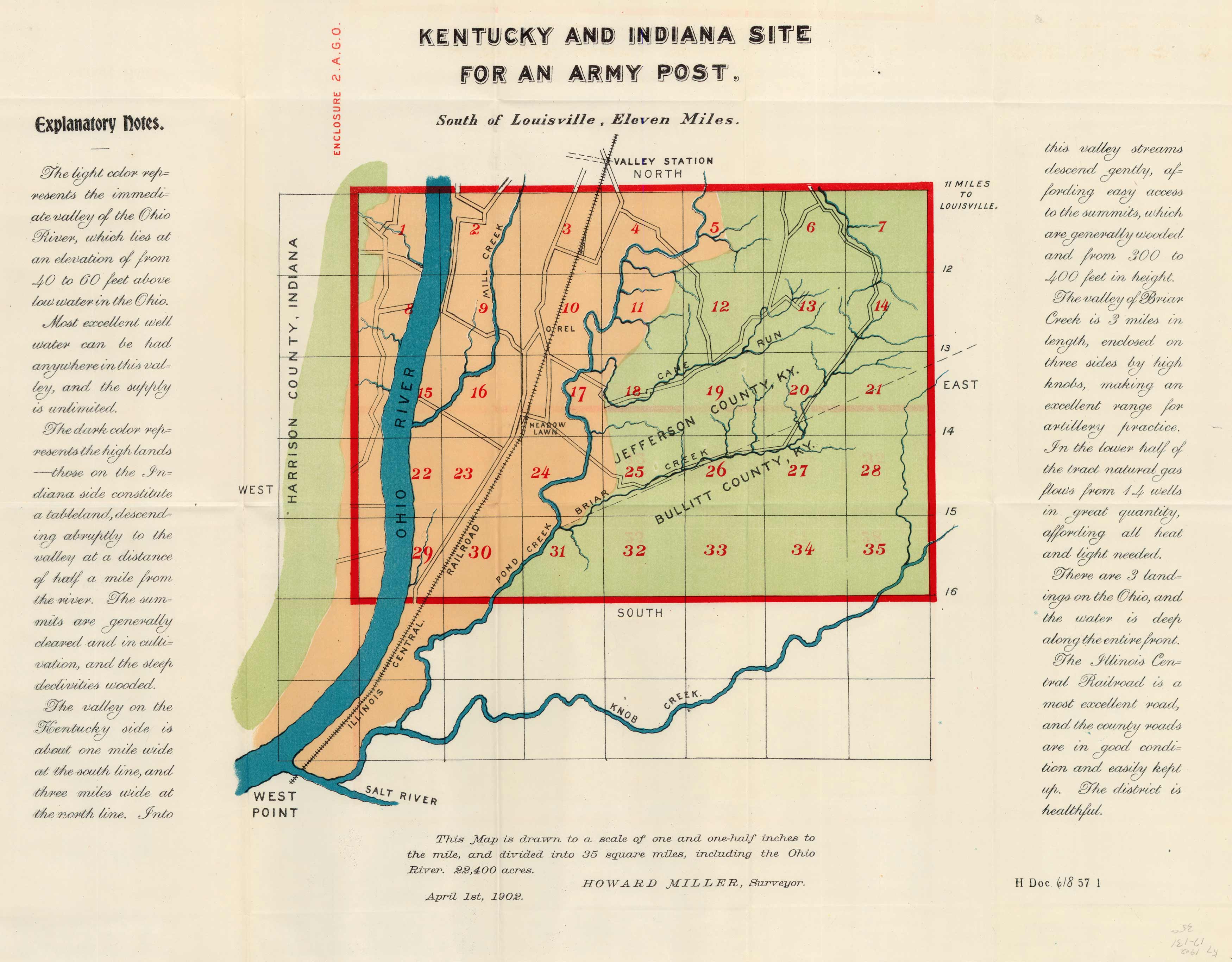 Kentucky and Indiana Site for an Army Post - 11 miles South of Louisville