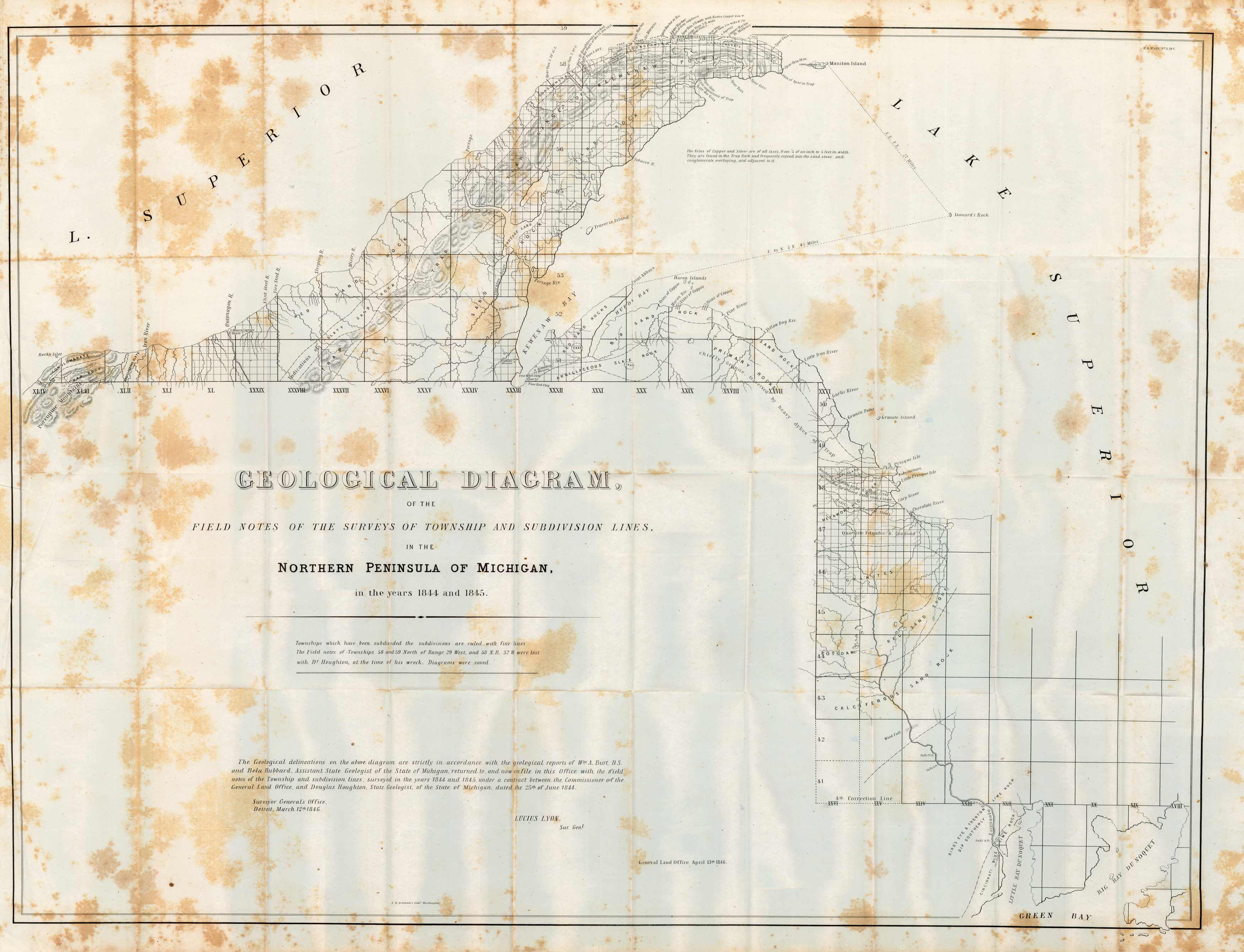 Geological Diagram of the Field Notes of the Surveys of Township and Subdivision Lines in the Northern Peninsula of Michigan in the years 1844 and 1845 Geological Diagram of the Field Notes of the Surveys of Township and Subdivision Lines in the Northern Peninsula of Michigan in the years 1844 and 1845