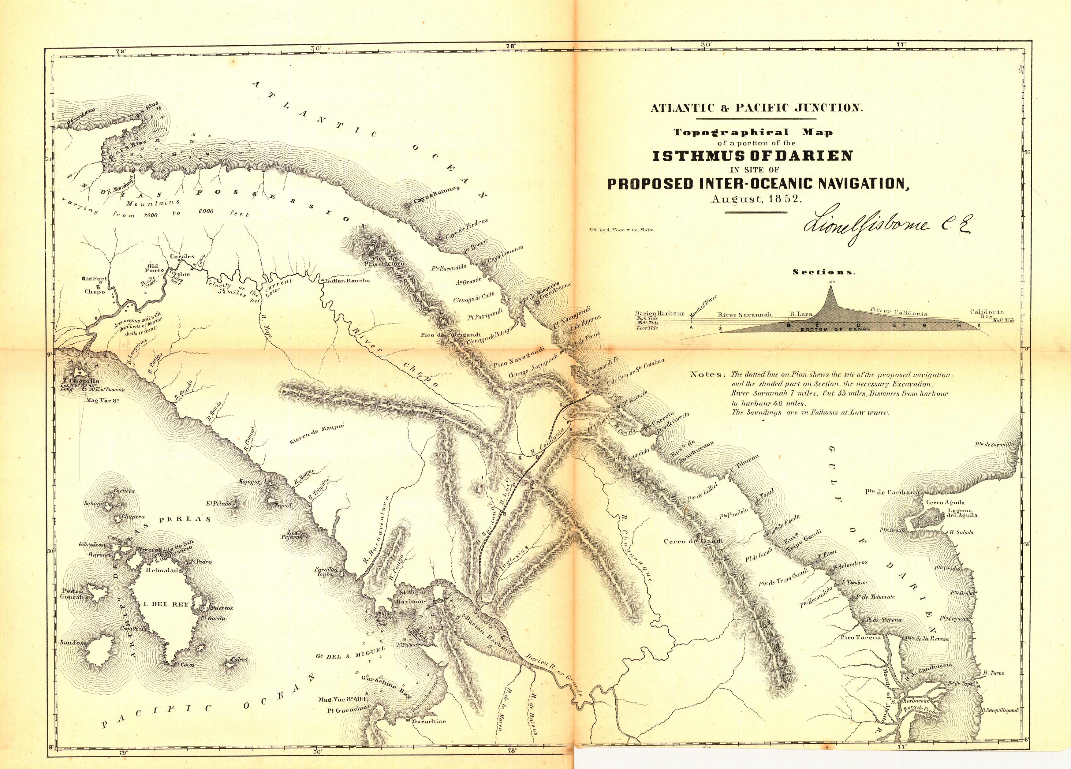 Atlantic & Pacific Junction - Topographical Map of a portion of the Isthmus of Darien in site of Proposed Inter-Oceanic Navigation - August Atlantic & Pacific Junction - Topographical Map of a portion of the Isthmus of Darien in site of Proposed Inter-Oceanic Navigation - August