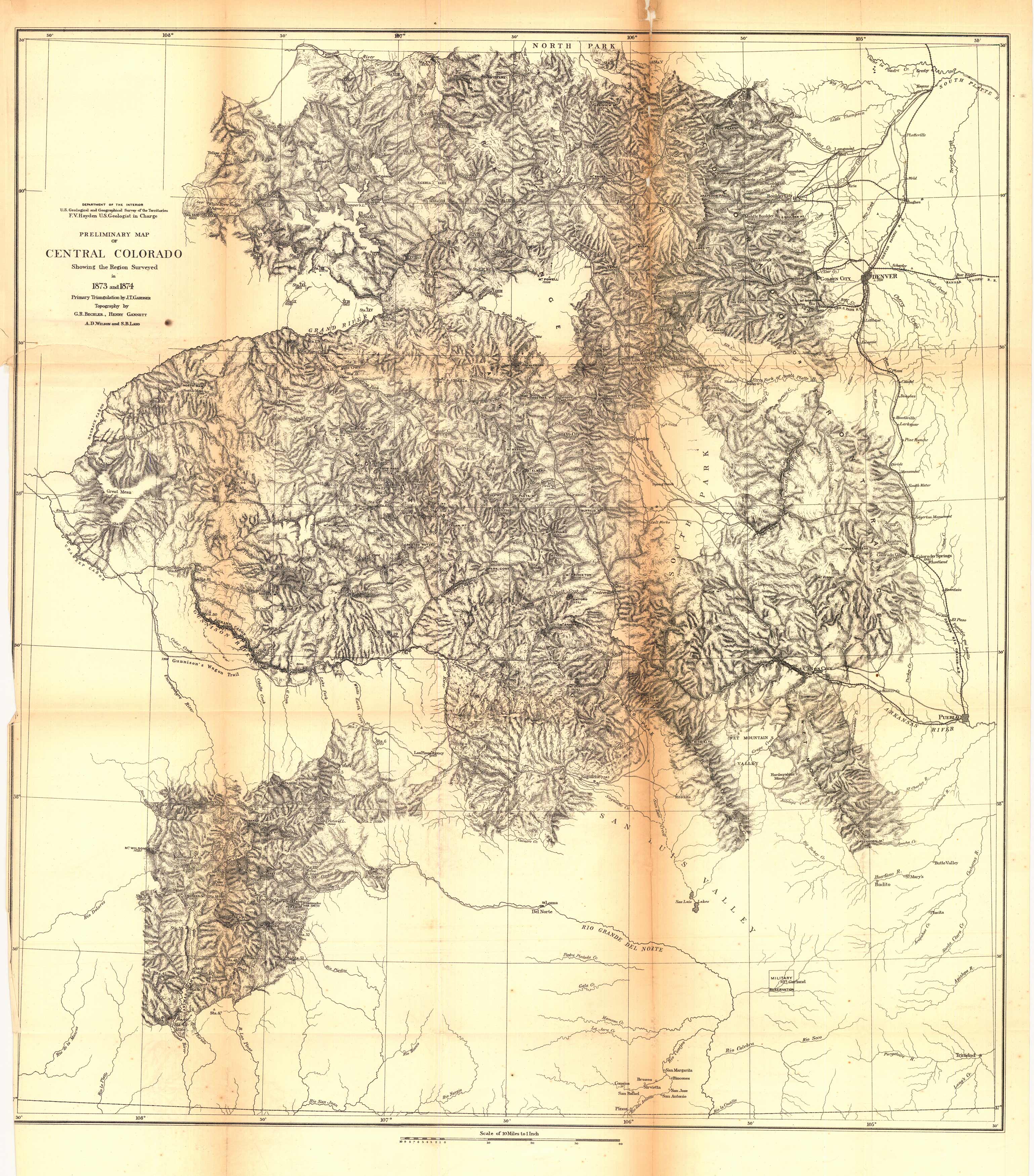 Preliminary Map of Central Colorado Showing the Region Surveyed in 1873 and 1874 Preliminary Map of Central Colorado Showing the Region Surveyed in 1873 and 1874