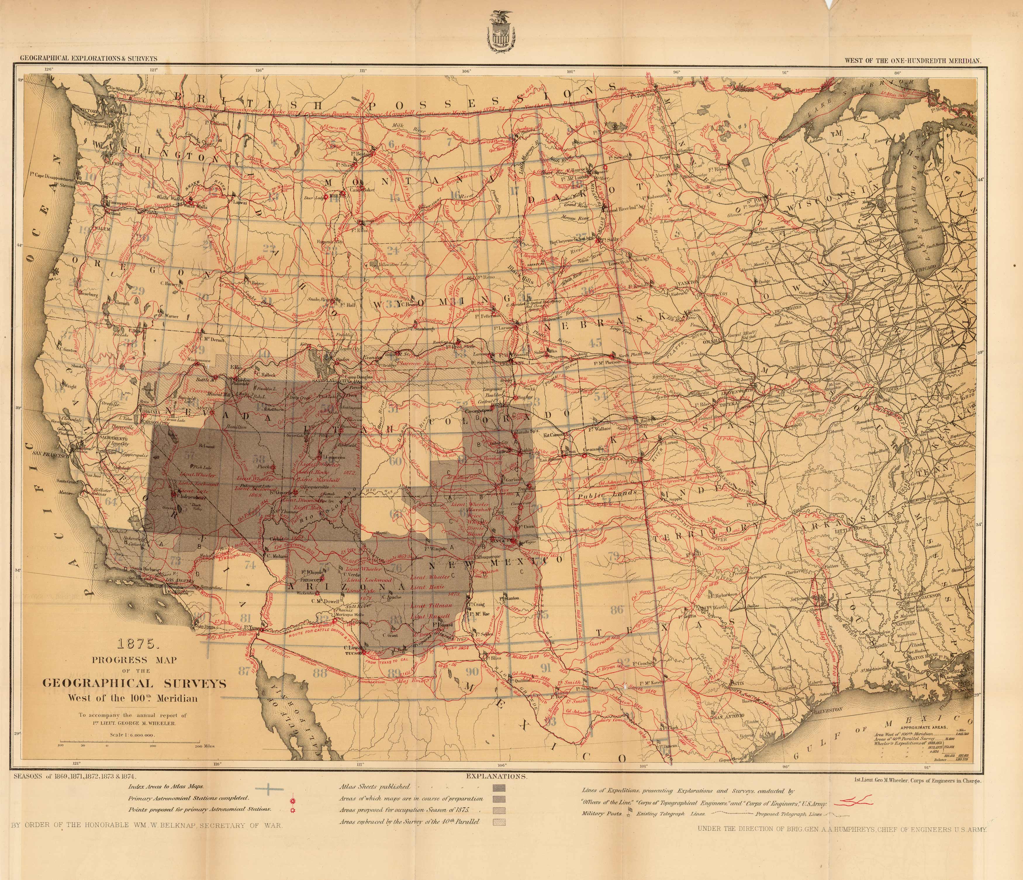 1875 Progress Map of the U.S. Geographical Surveys West of the 100th Meridian