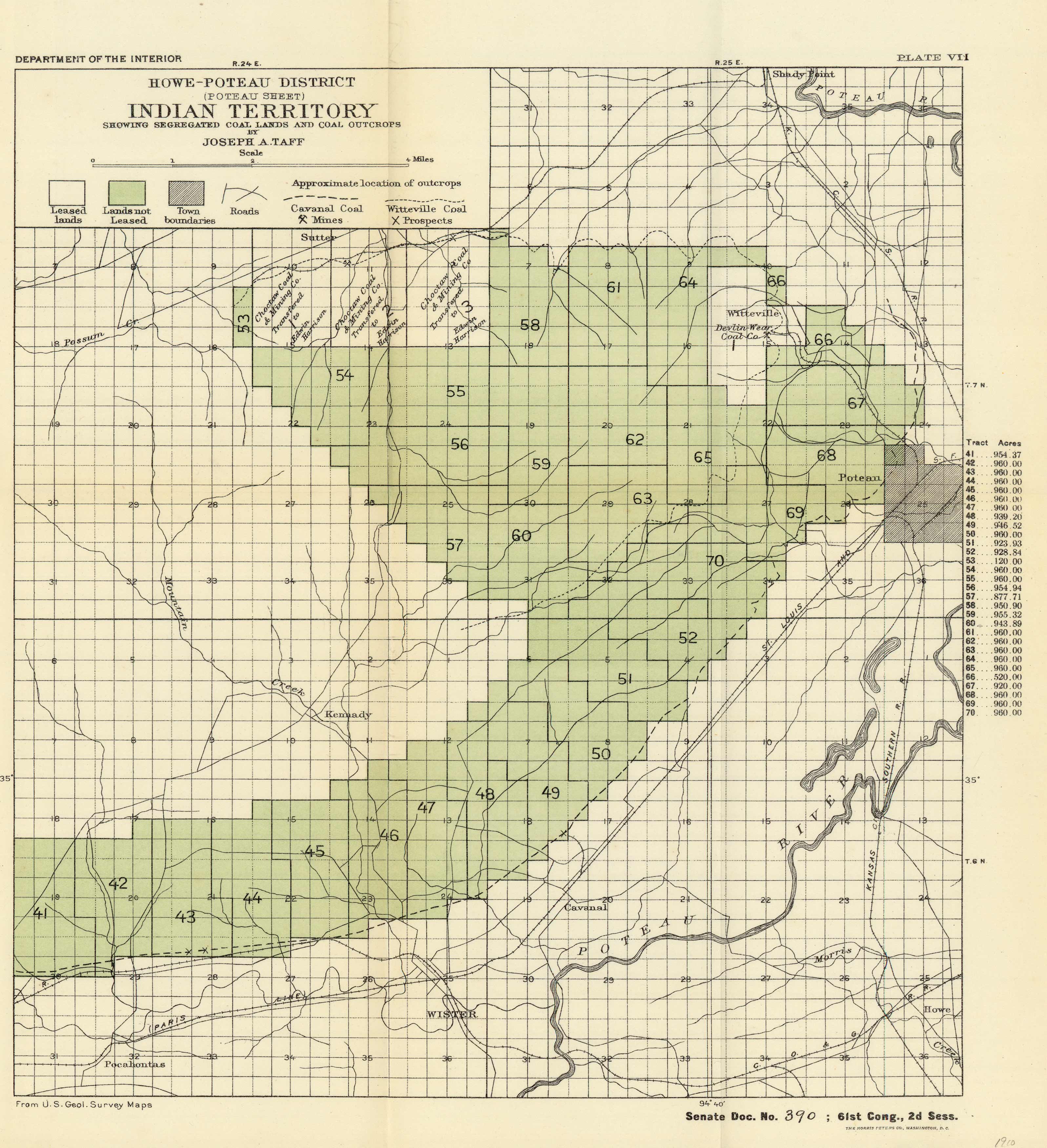 Howe-Poteau District (Poteau Sheet) - Indian Territory - Showing Segregated Coal Lands and Coal Outcrops