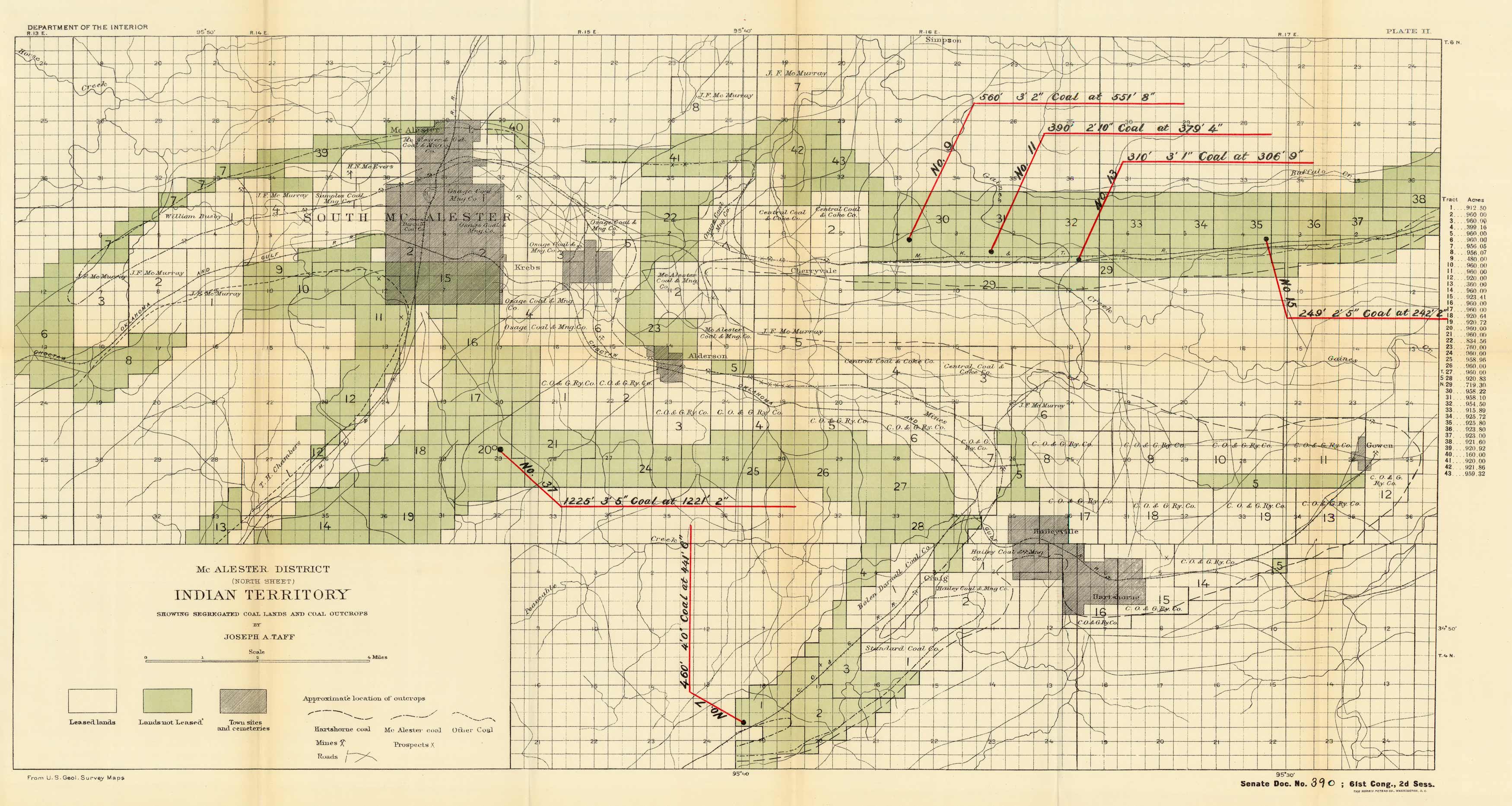 McAlester District (North Sheet) - Indian Territory - Showing Segregated Coal Lands and Coal Outcrops