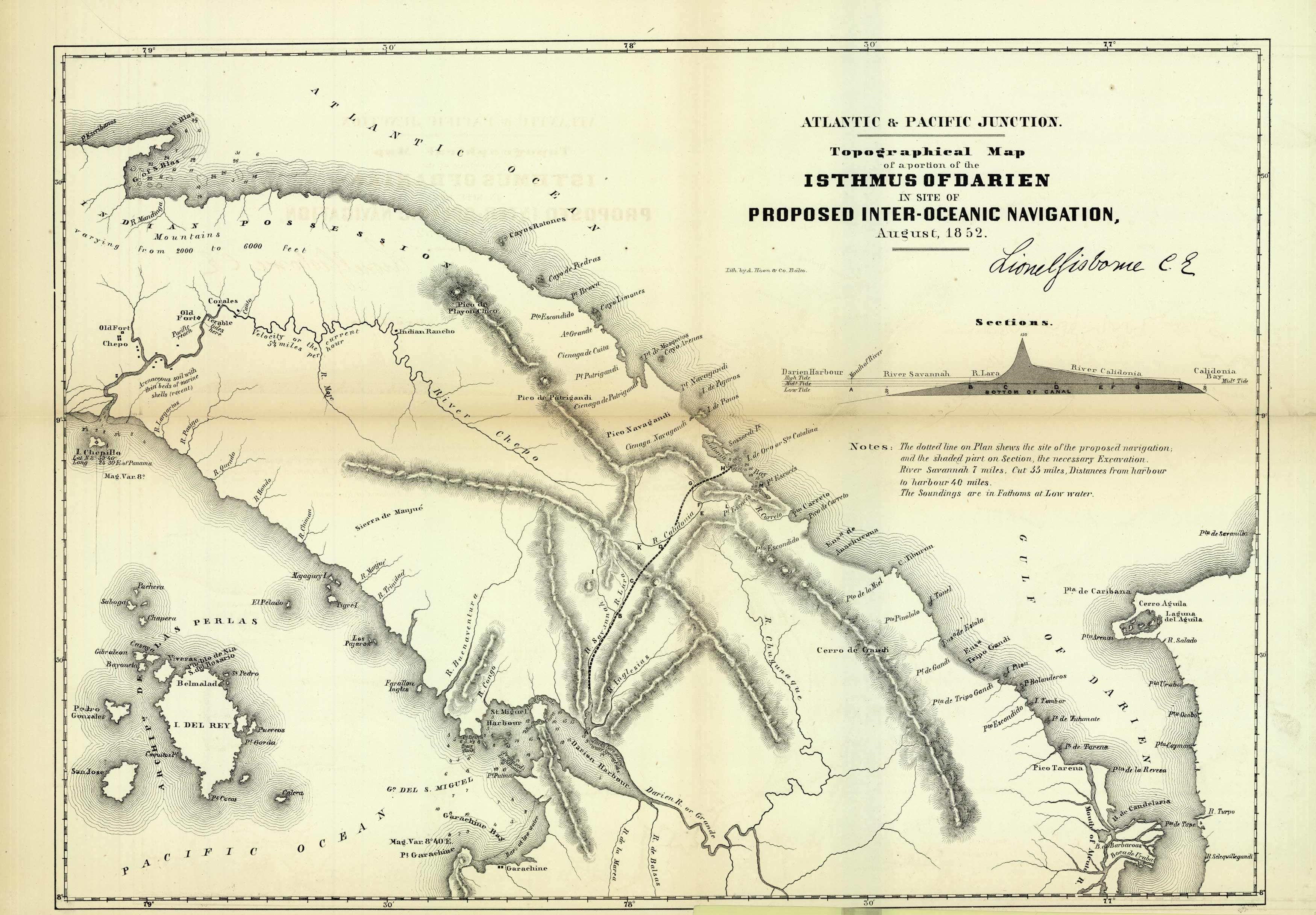 Atlantic & Pacific Junction - Topographical Map of a portion of the Isthmus of Darien in site of Proposed Inter-Oceanic Navigation