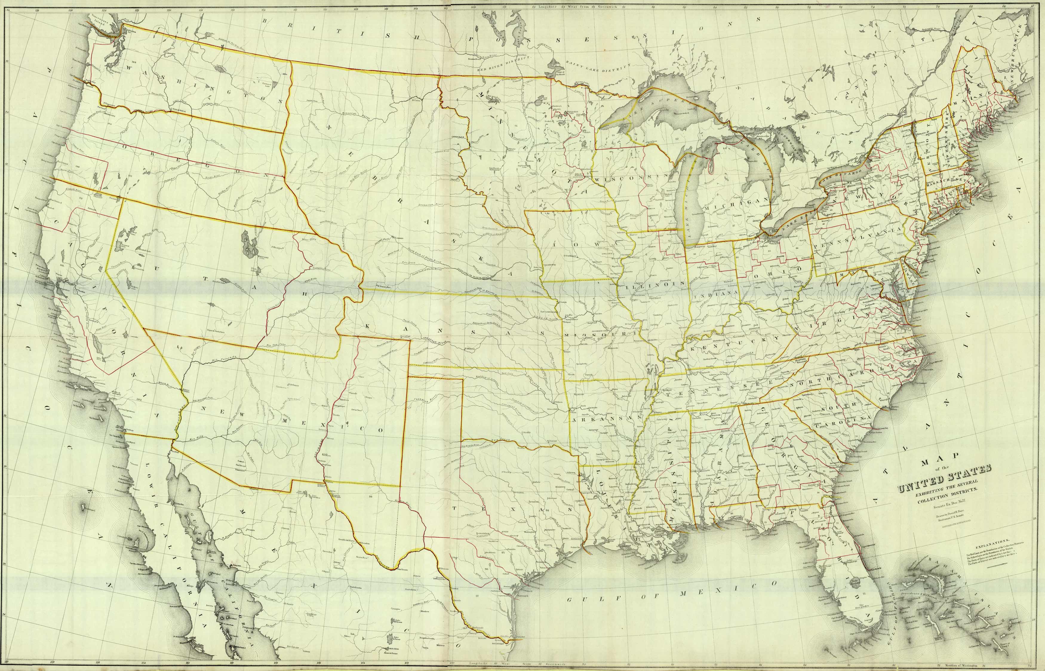Map of the United States Exhibiting the Several Collection Districts
