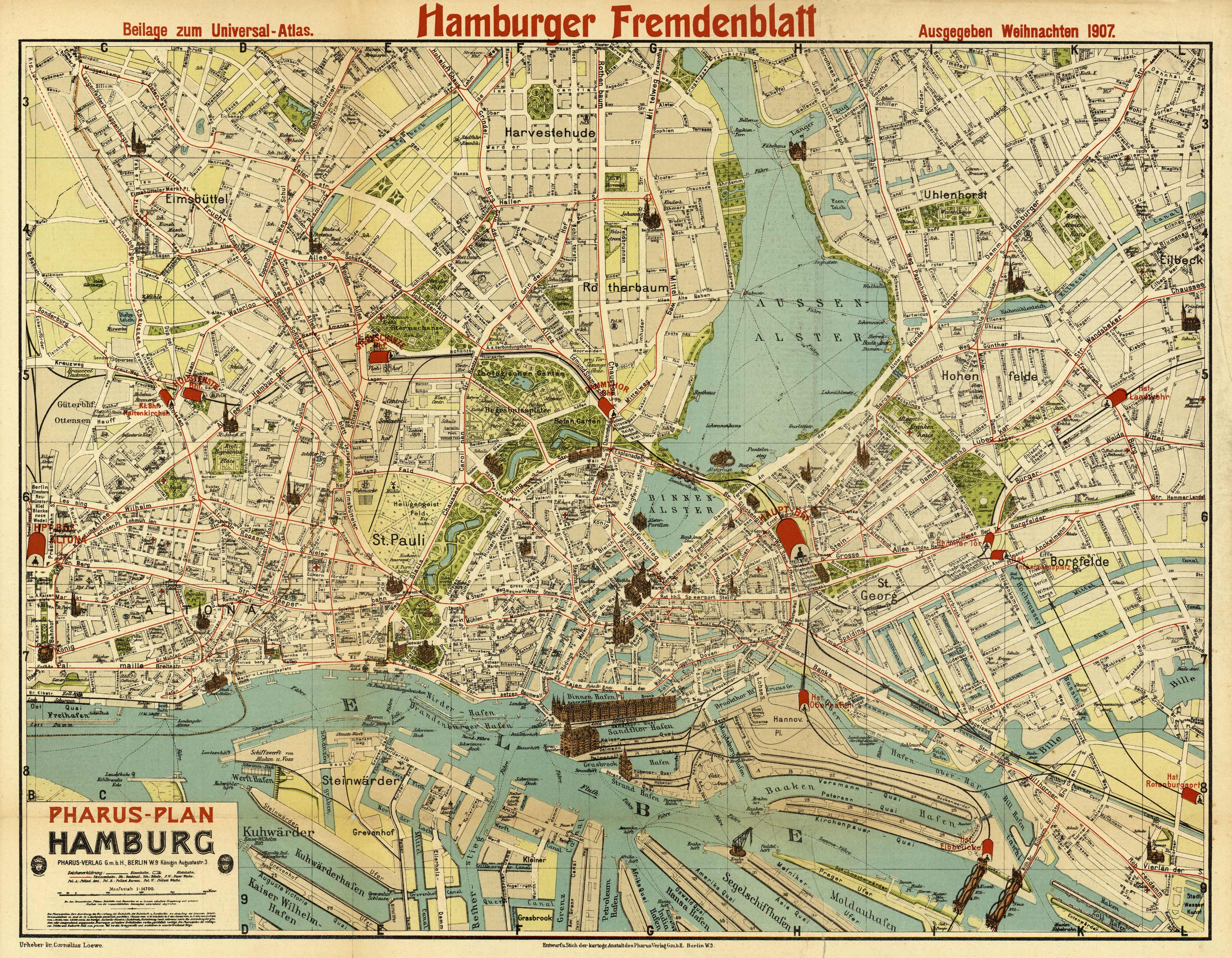 Pharus-Plan Hamburg (Hamburger Fremdenblatt)