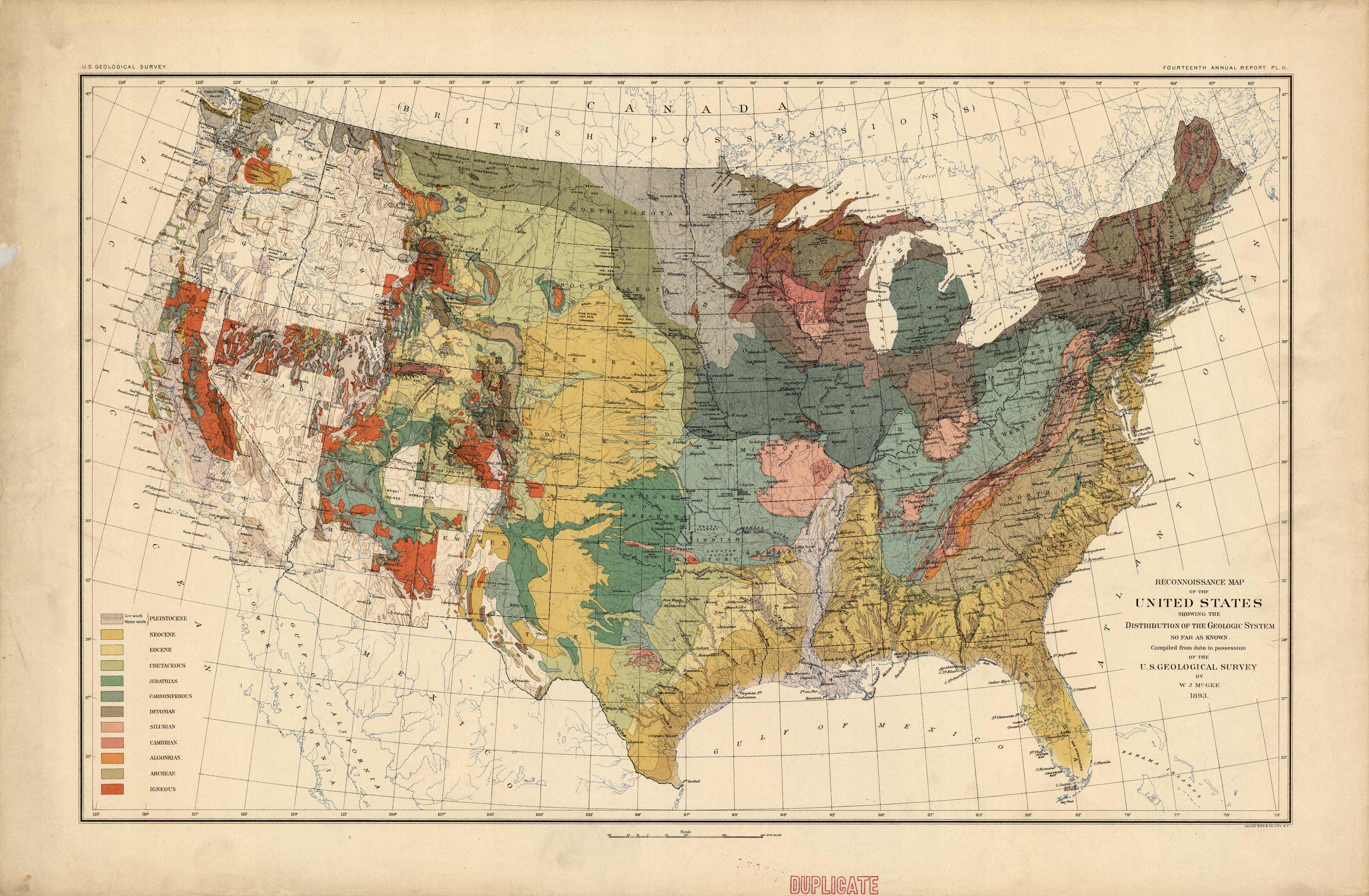Reconnaissance Map of the United States Showing the Distribution of the Geologic System So Far as Known