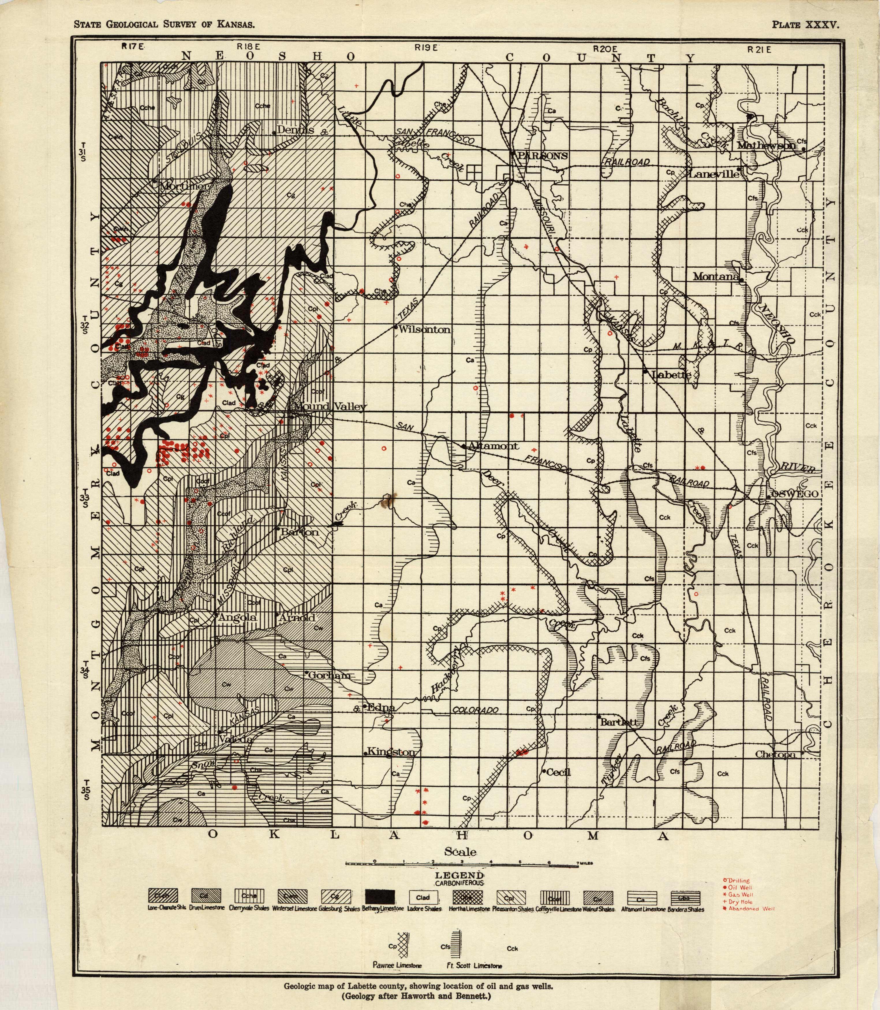 Geologic Map of Labette County(Kansas), Showing Location of Oil and Gas