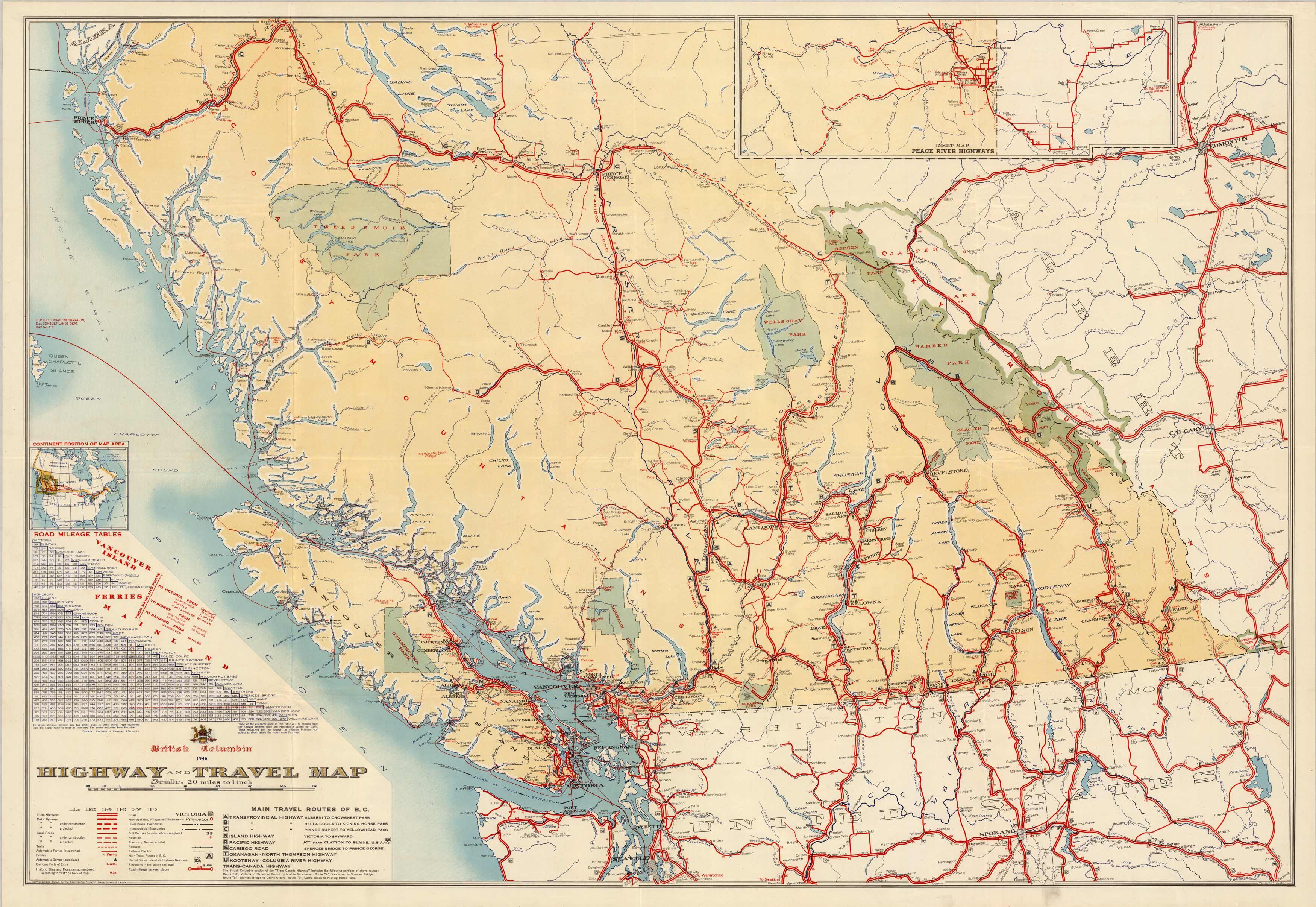 Highway And Travel Map British Columbia Art Source International