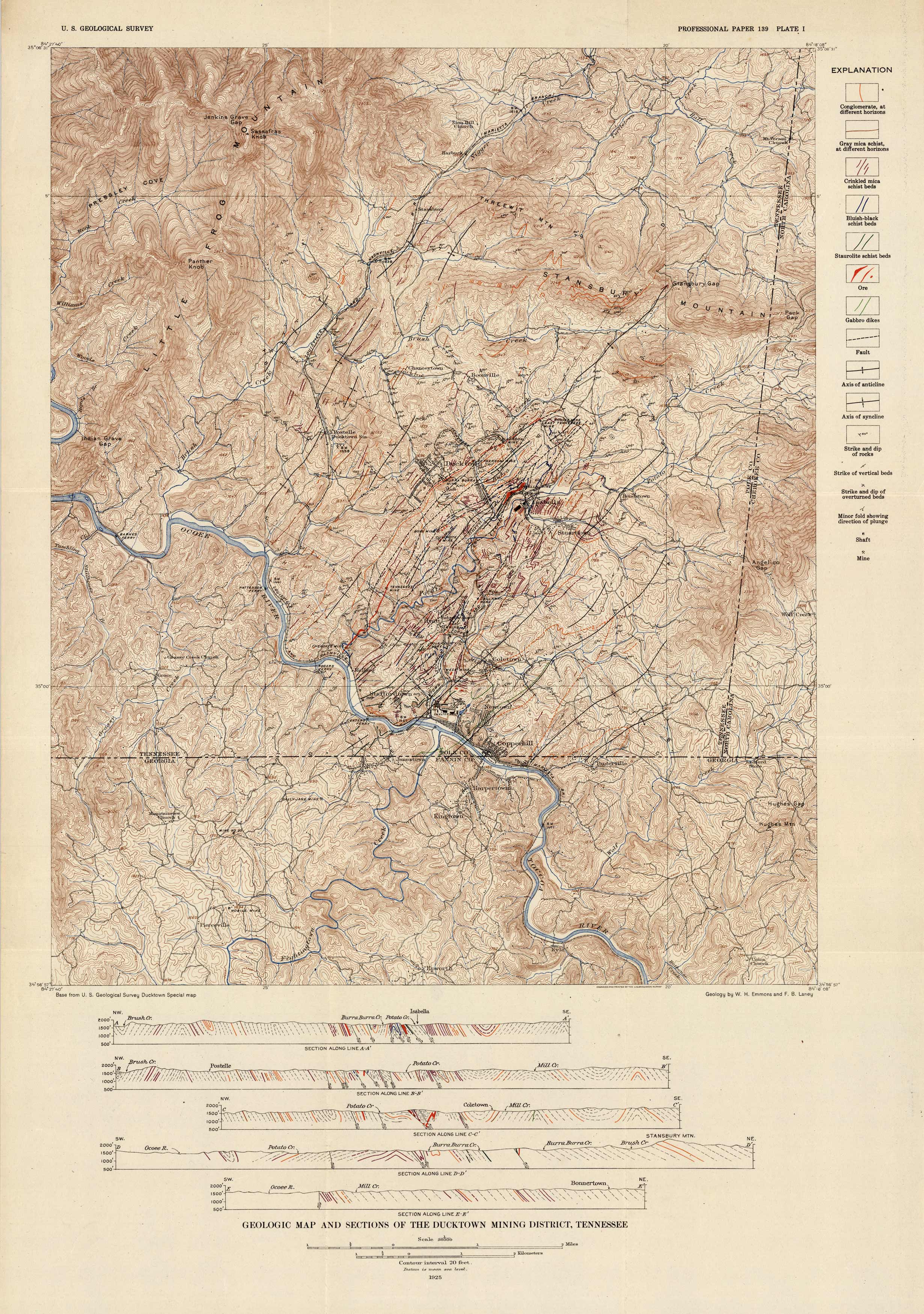 Geologic Map and Sections of the Ducktown Mining District Geologic Map and Sections of the Ducktown Mining District