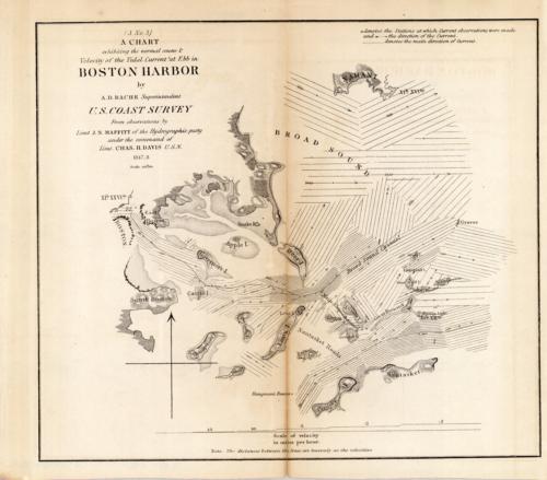 A Chart exhibiting the normal course & Velocity of the Tidal Current at Ebb in Boston Harbor
