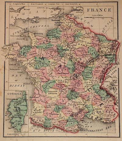 フランスアンティーク　MAP Old Map of France, 19th Century Cartography Decor, Vintage