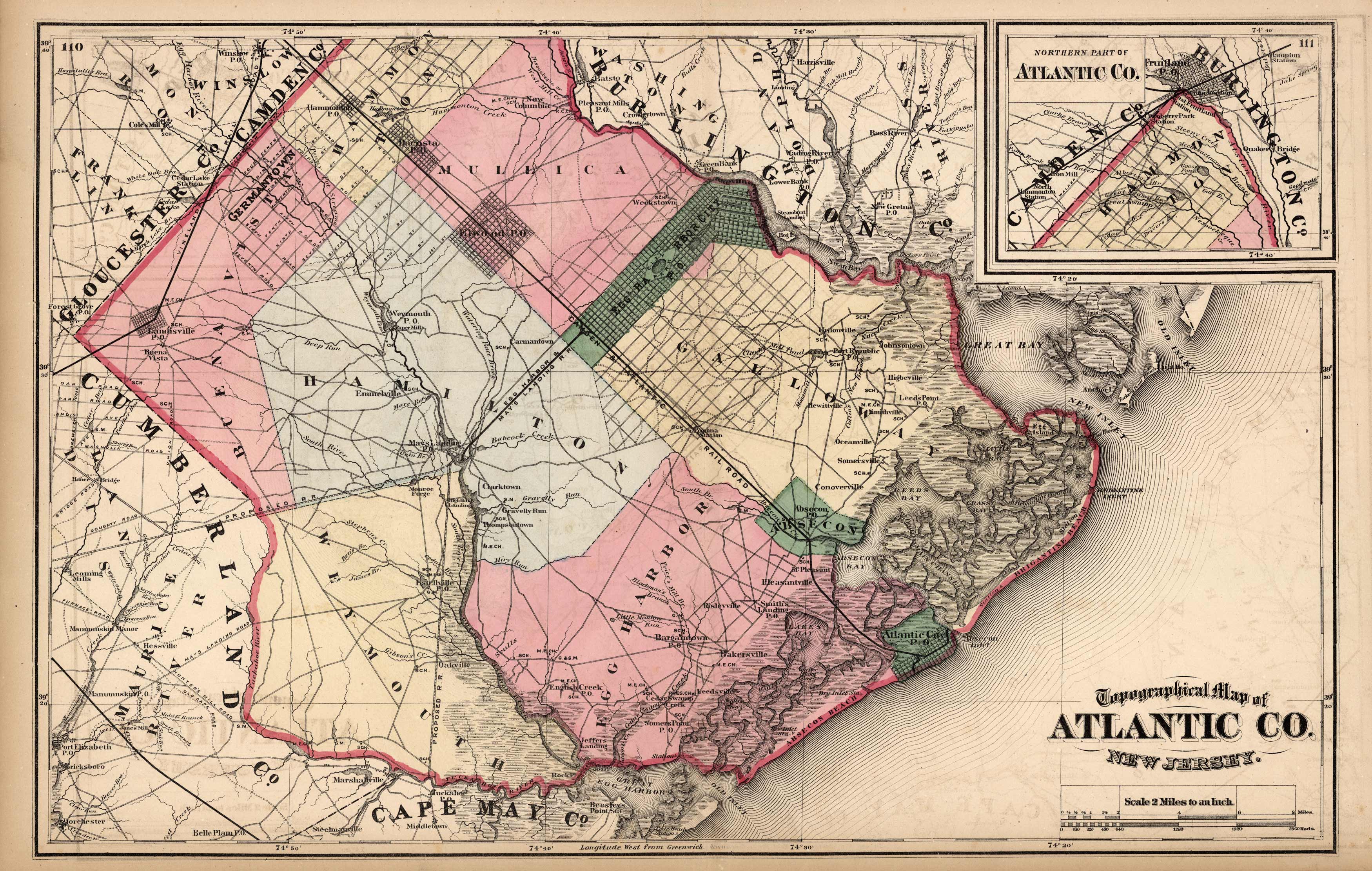 Topographical Map of Atlantic Co., New Jersey - Art Source International