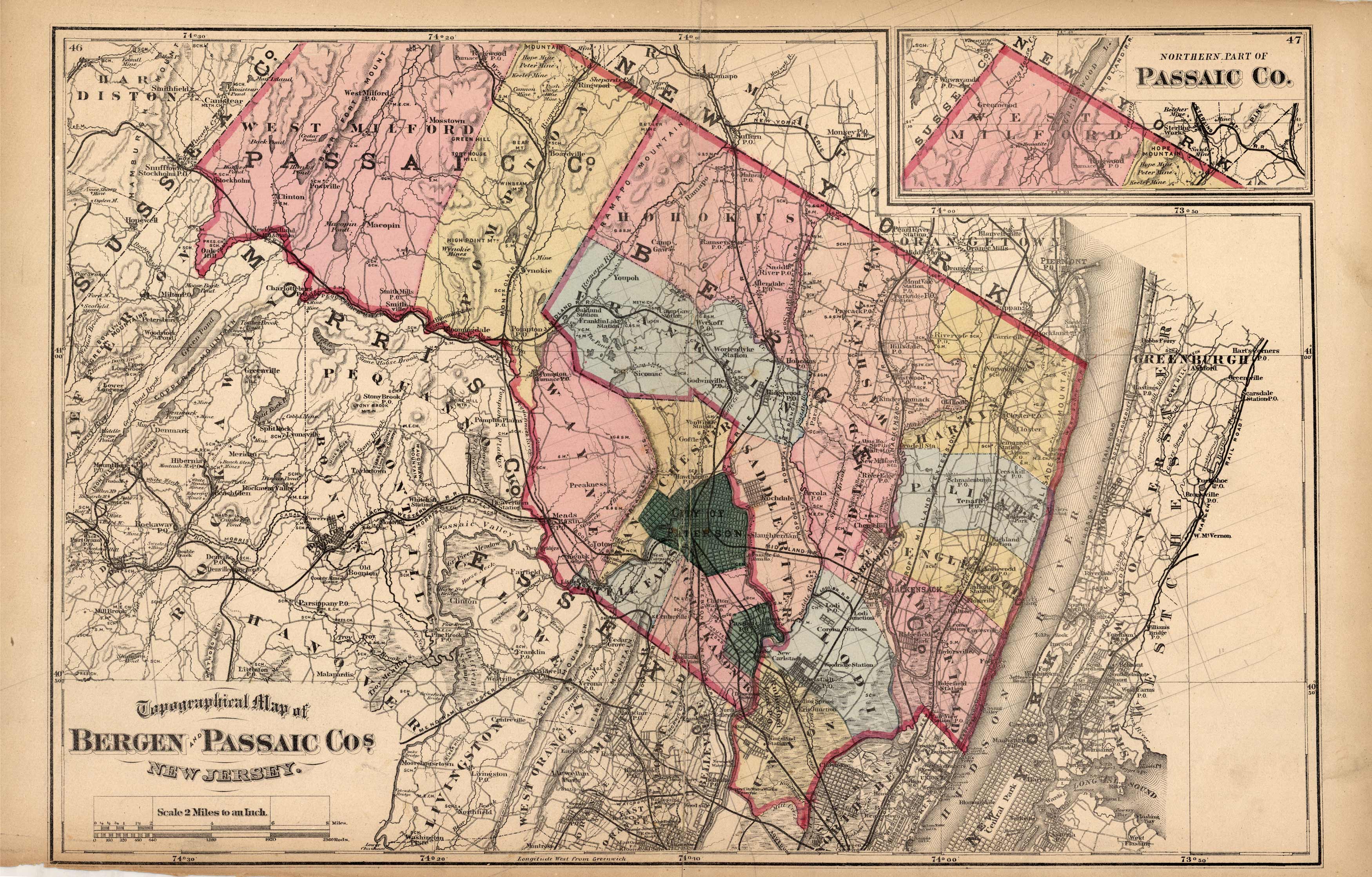 Topographical Map Of Bergen And Passaic Cos New Jersey Art Source International 