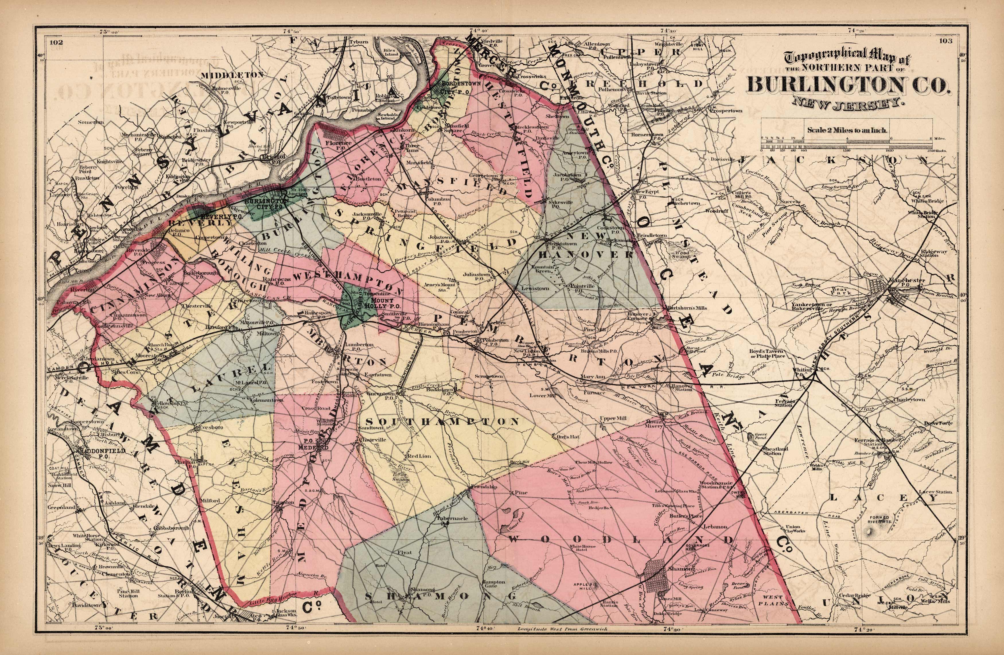 Topographical Map of the Northern Part of Burlington Co. New Jersey