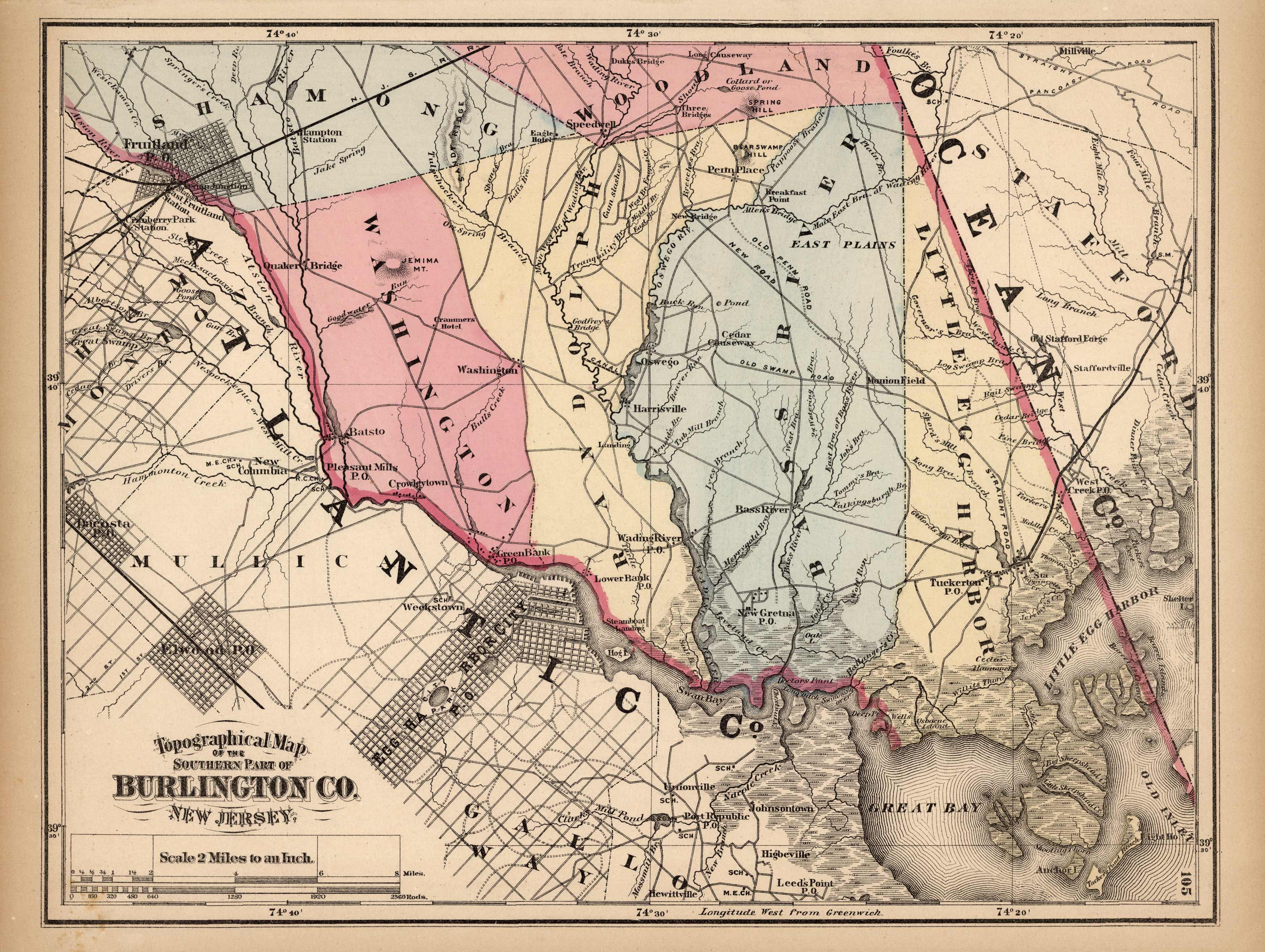 Topographical Map of the Southern Part of Burlington Co. New Jersey