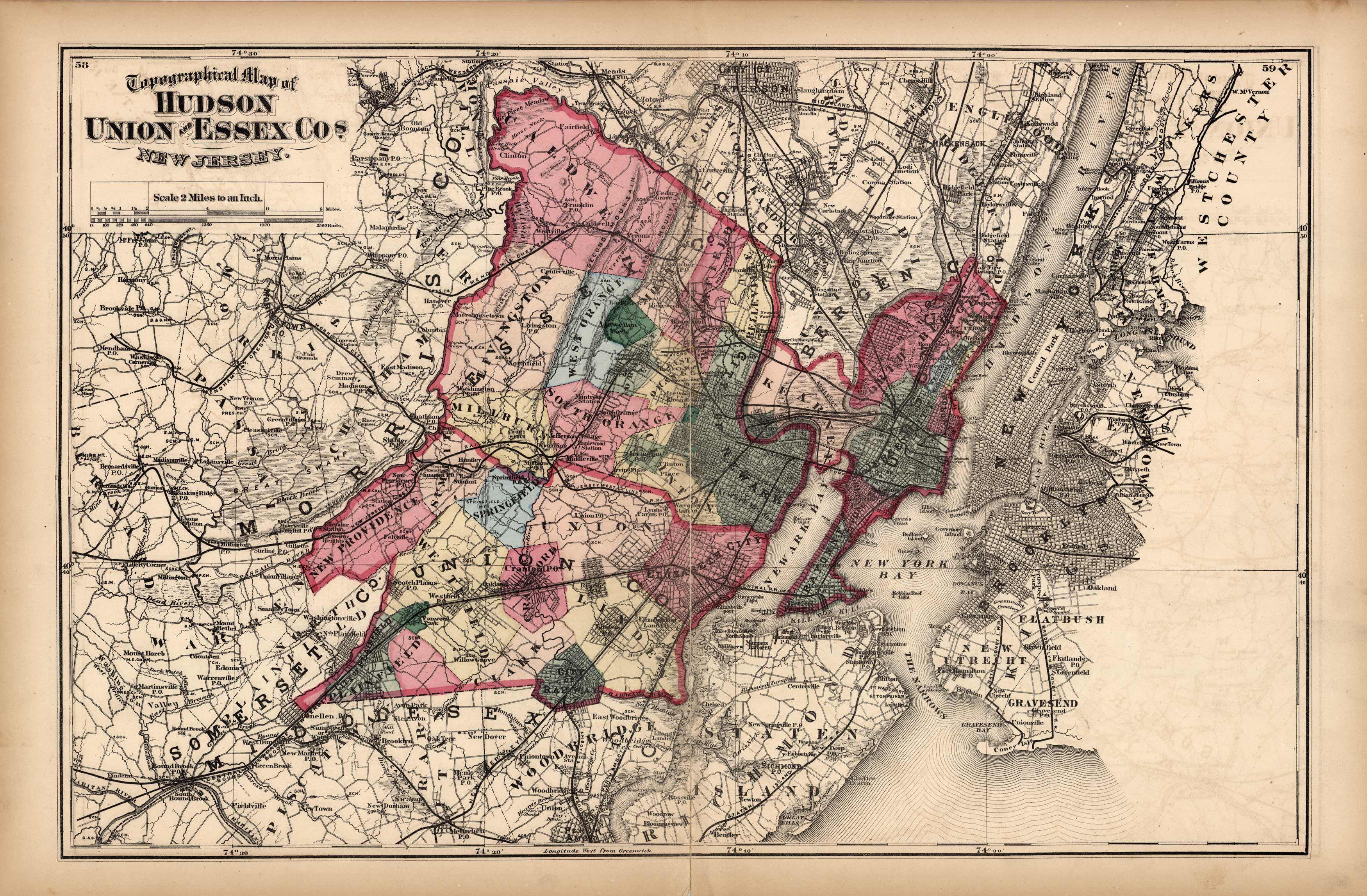 Topographical Map of Hudson Union and Essex Cos. New Jersey