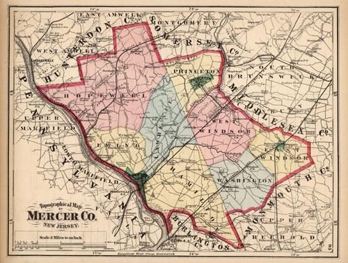 Topographical Map of Mercer Co. New Jersey