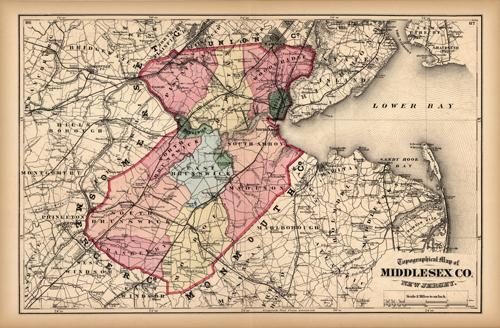 Topographical Map of Middlesex Co. New Jersey