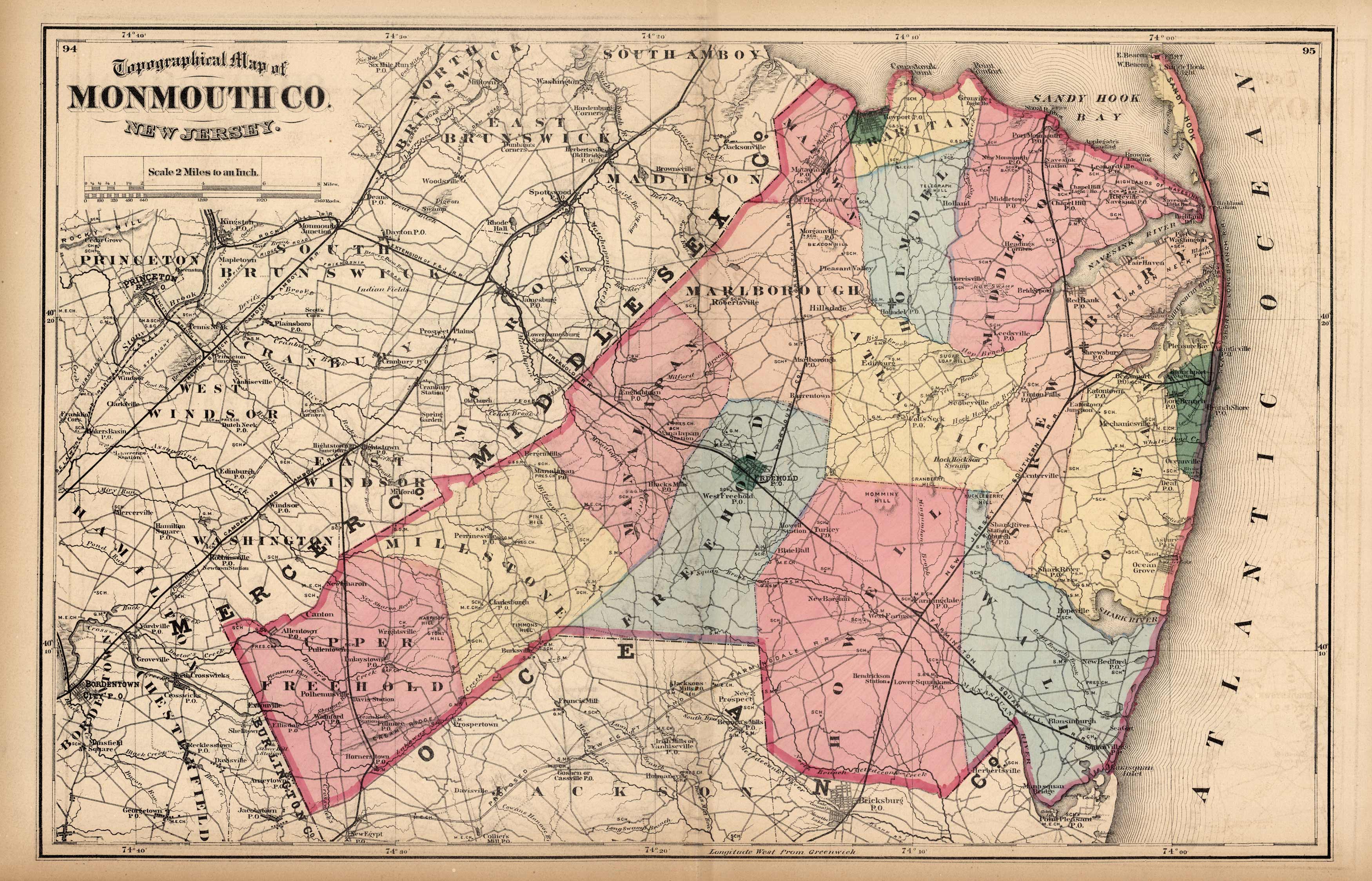 Topographical Map of Monmouth Co. New Jersey