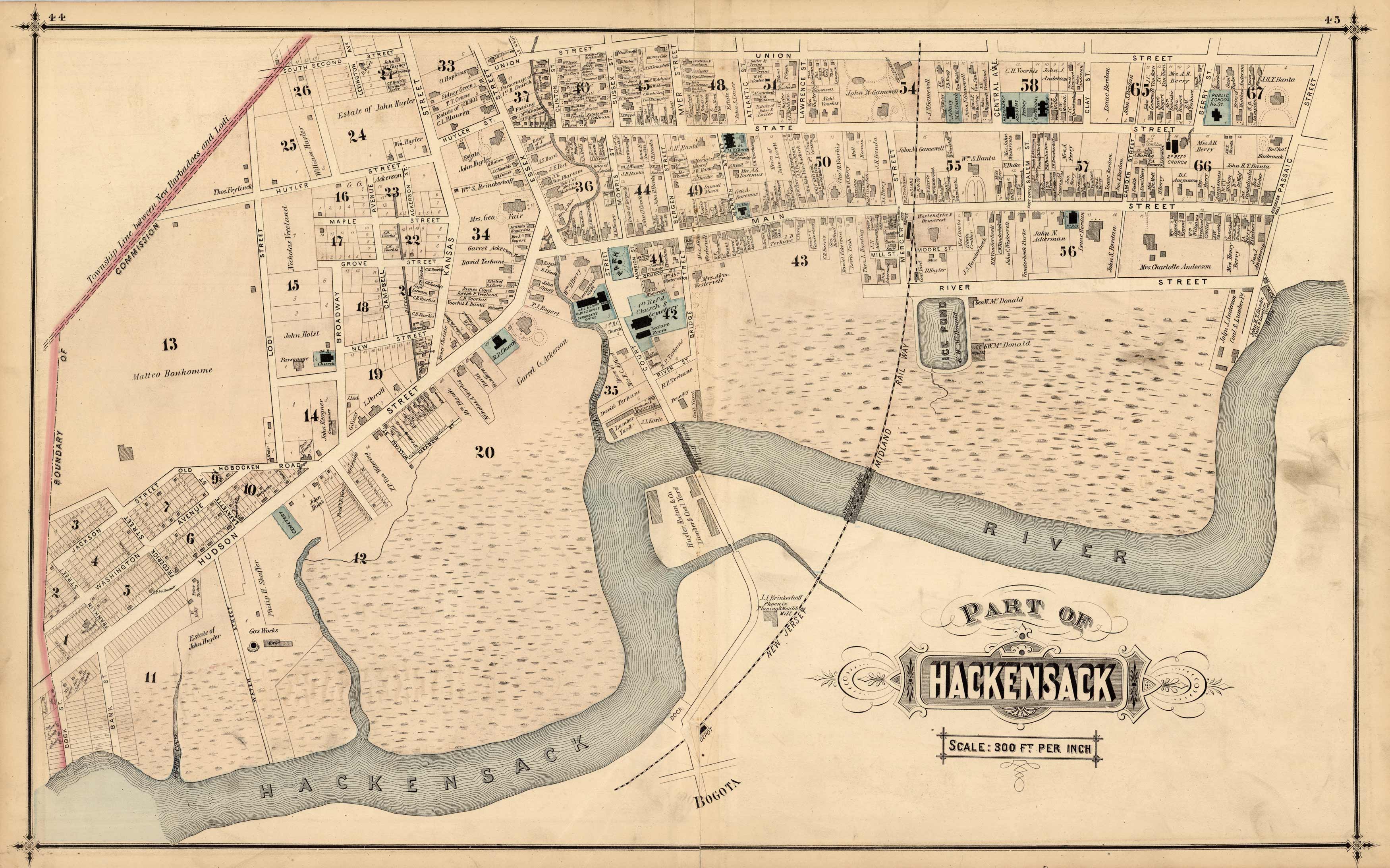 BERGEN COUNTY NEW JERSEY 1913 HACKENSACK RIVERSIDE MAYWOOD COPY PLAT ATLAS MAP 