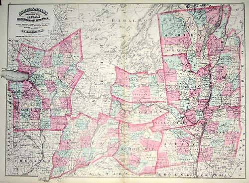 Asher & Adams New Topographical Atlas and Gazatteer of New York.   Oneida Madison Otsego Fulton Montgomery Schenectady Albany Schoharie Warren Saratoga Washington and Rensselaer Counties