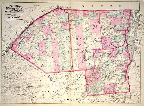 Asher & Adams New Topographical Atlas and Gazatteer of New York.   St. Lawrence Franklin Clinton and Essex counties