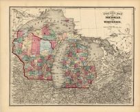 County Map of Michigan and Wisconsin