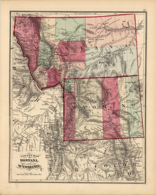 County Map of Montana and Wyoming