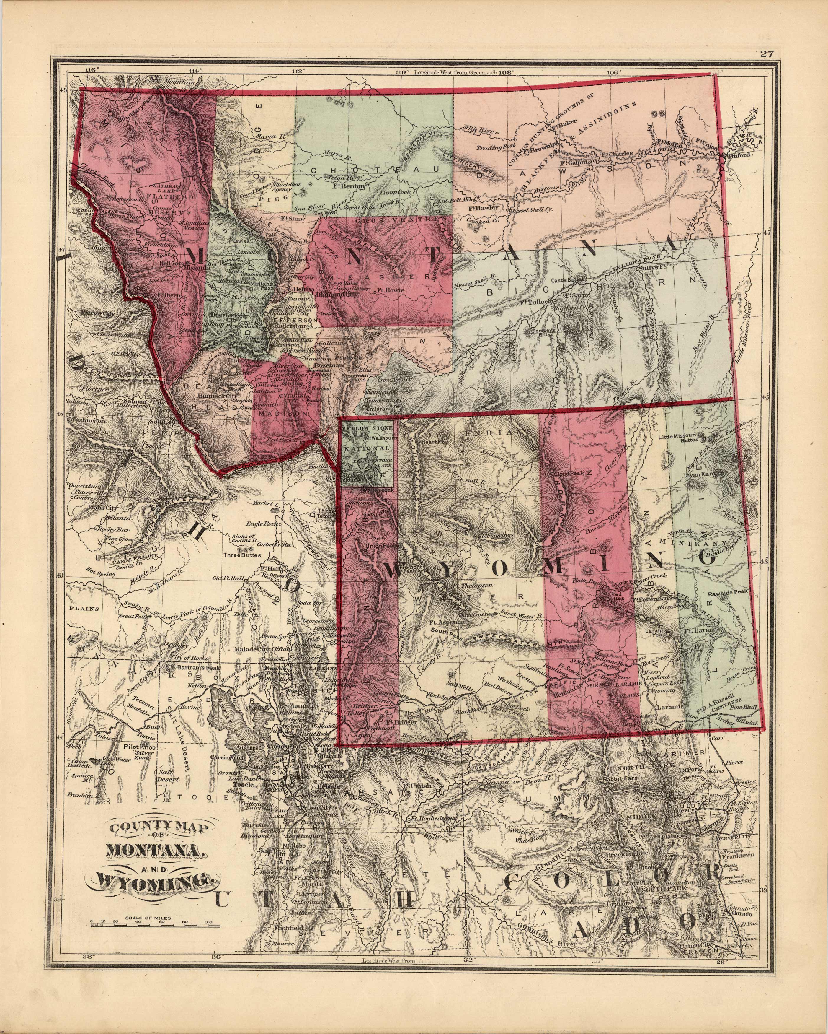 County Map of Montana and Wyoming - Art Source International