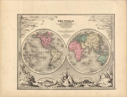 The World in Hemispheres with Views of the Comperative Heights of the Principal Mountains