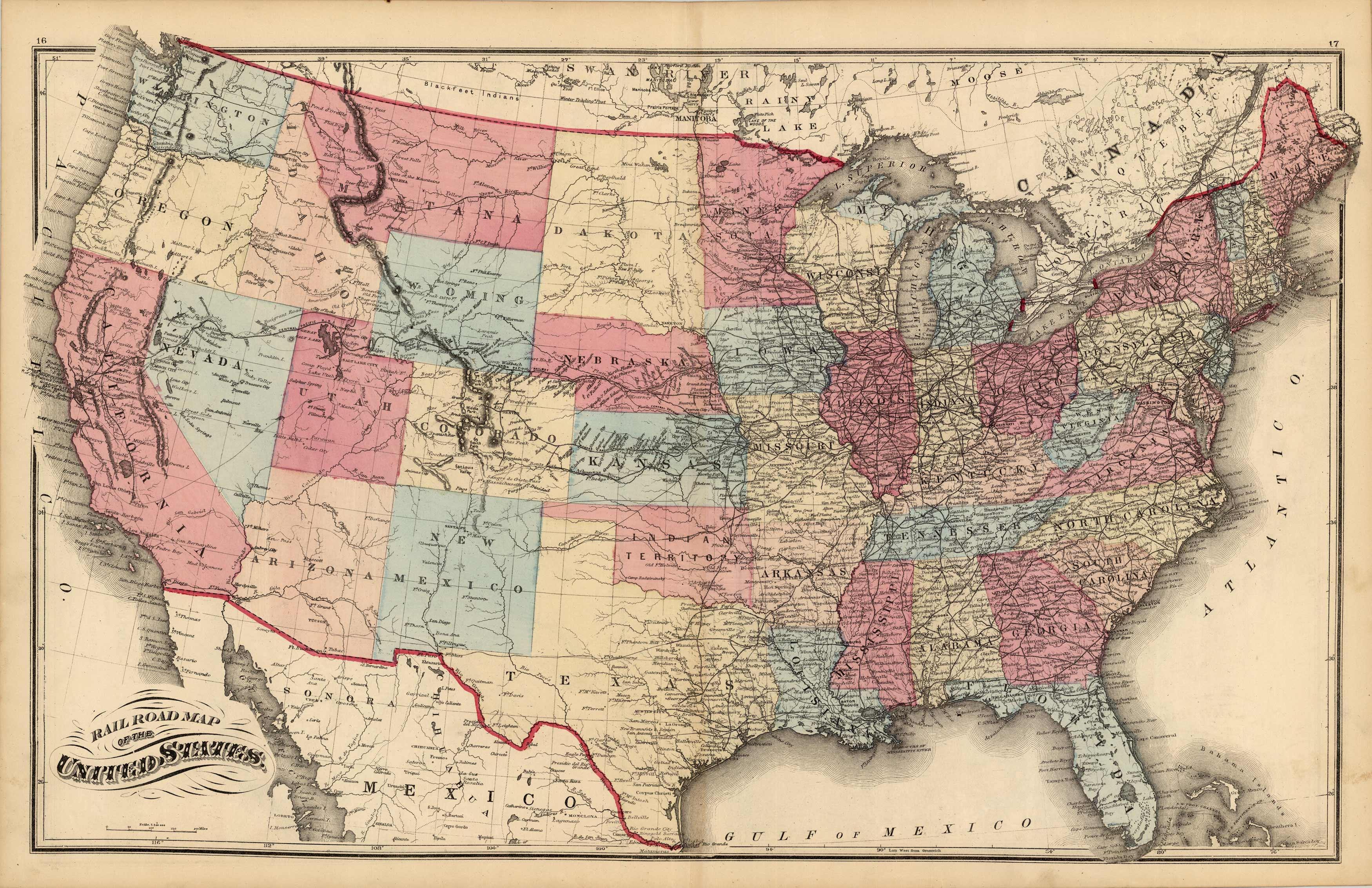 Railroad Map of the United States - Art Source International