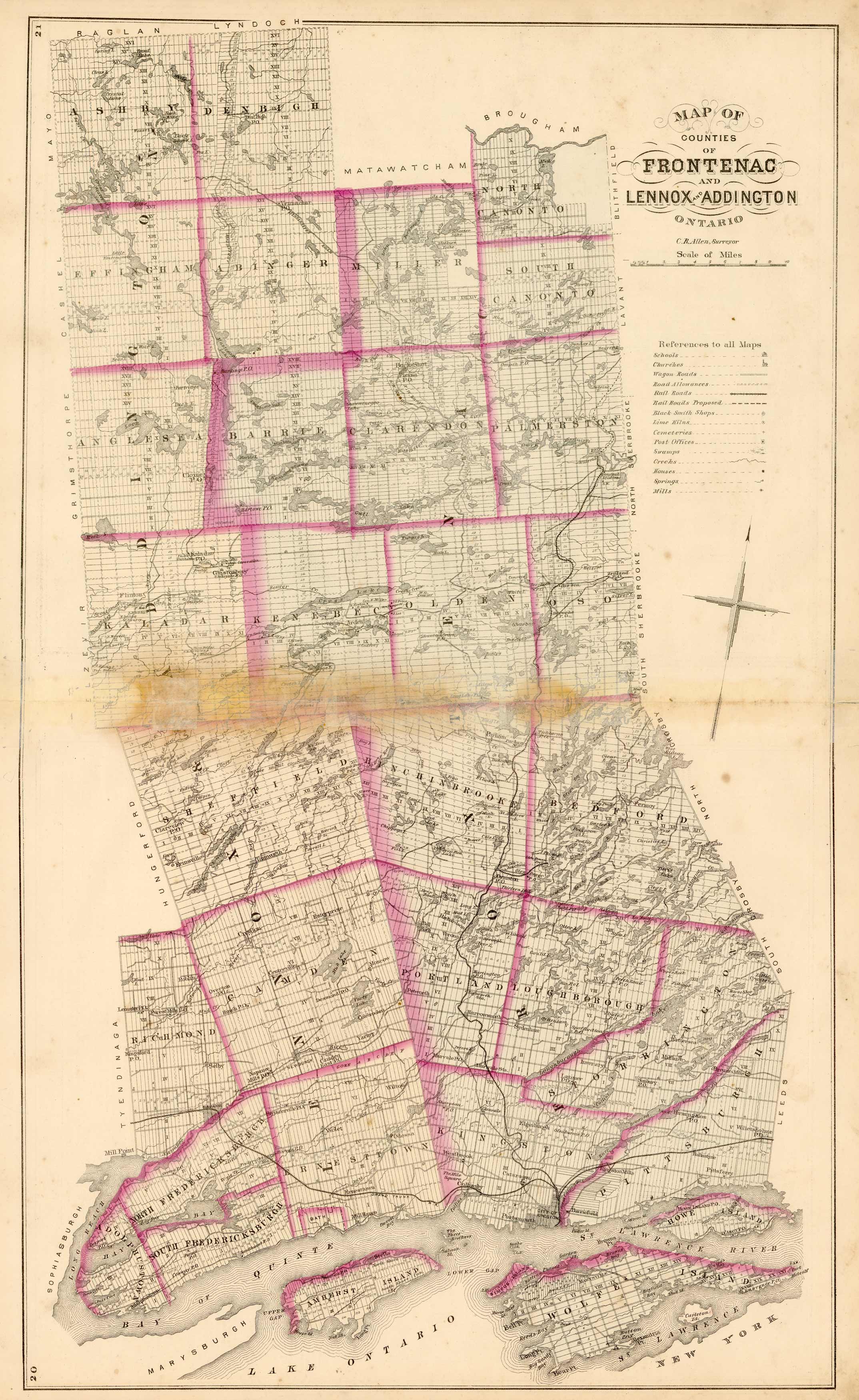 Map of Counties of Frontenac Lennox and Addington, Ontario, Canada ...