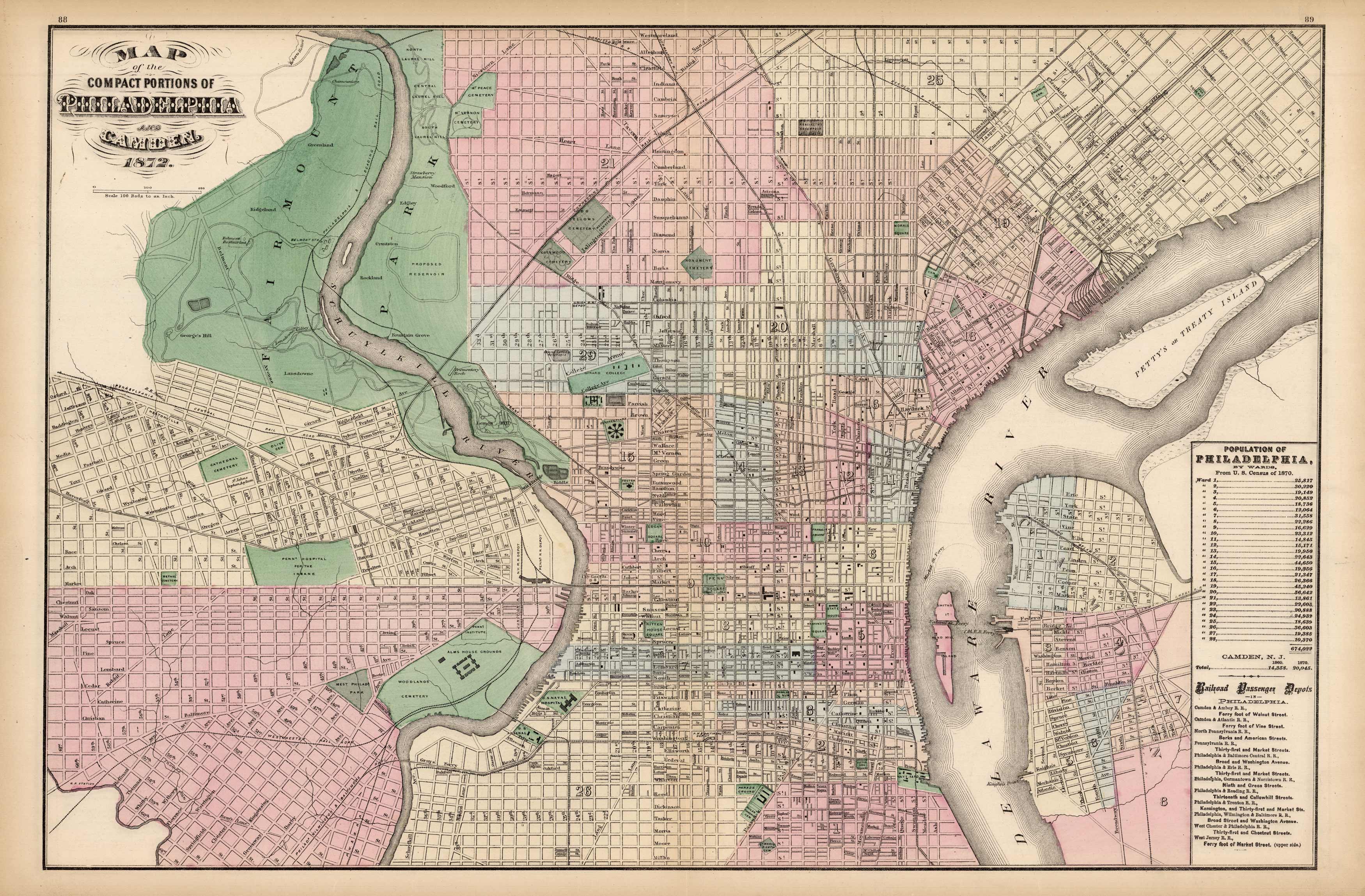 Map of the Compact Portions of Philadelphia and Camden (Pennsylvania) Map of the Compact Portions of Philadelphia and Camden (Pennsylvania)