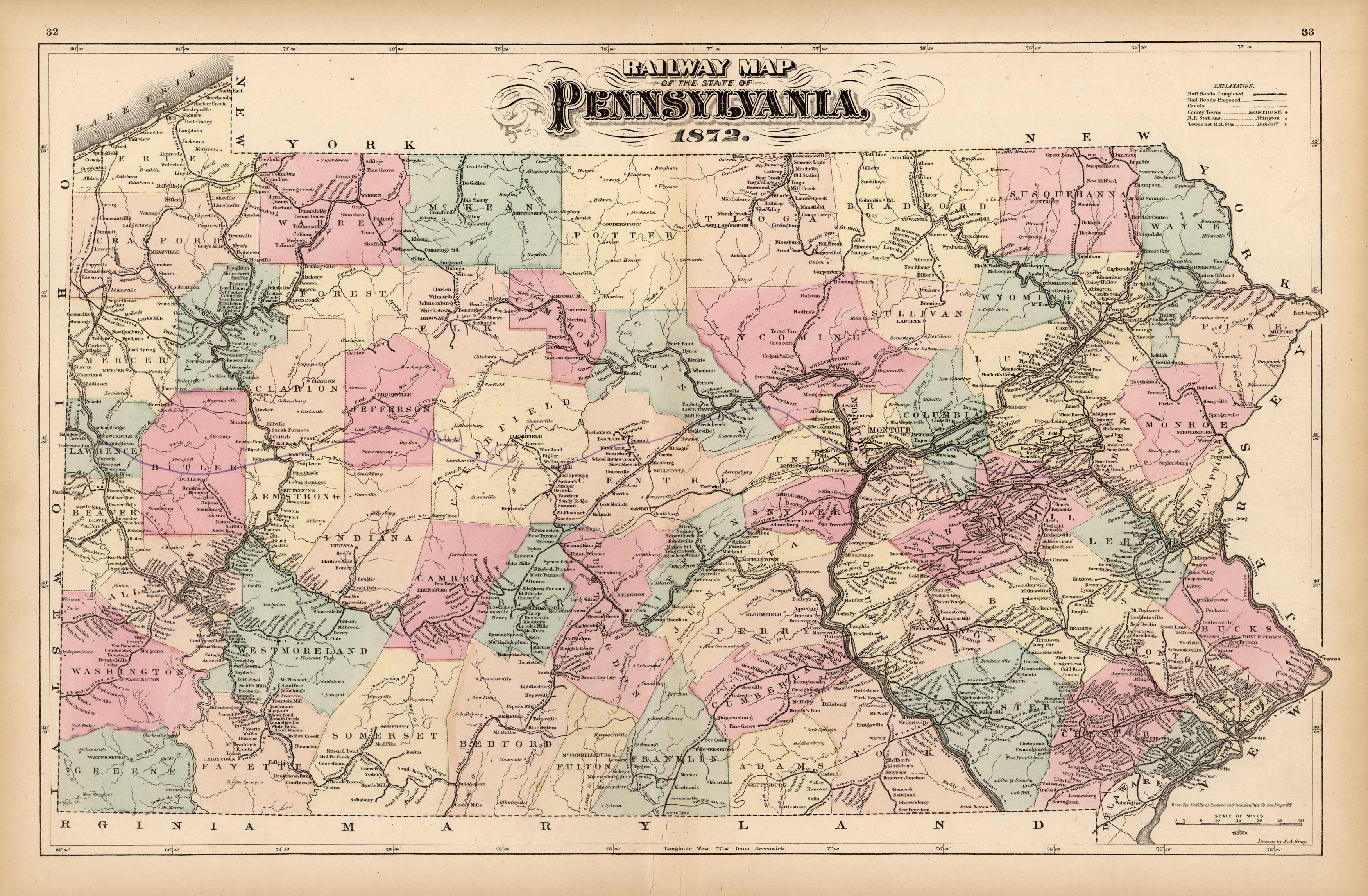 Railway Map of the State of Pennsylvania Art Source International