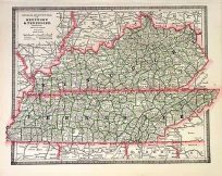 Railroad and County Map of Kentucky & Tennessee