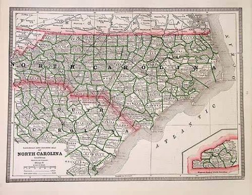 Railroad and County Map of North Carolina