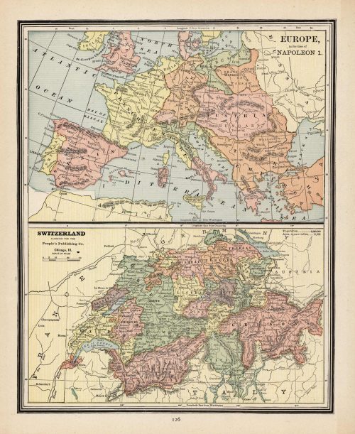 Map of Europe in the Time of Napoleon and Atlas Map of Switzerland